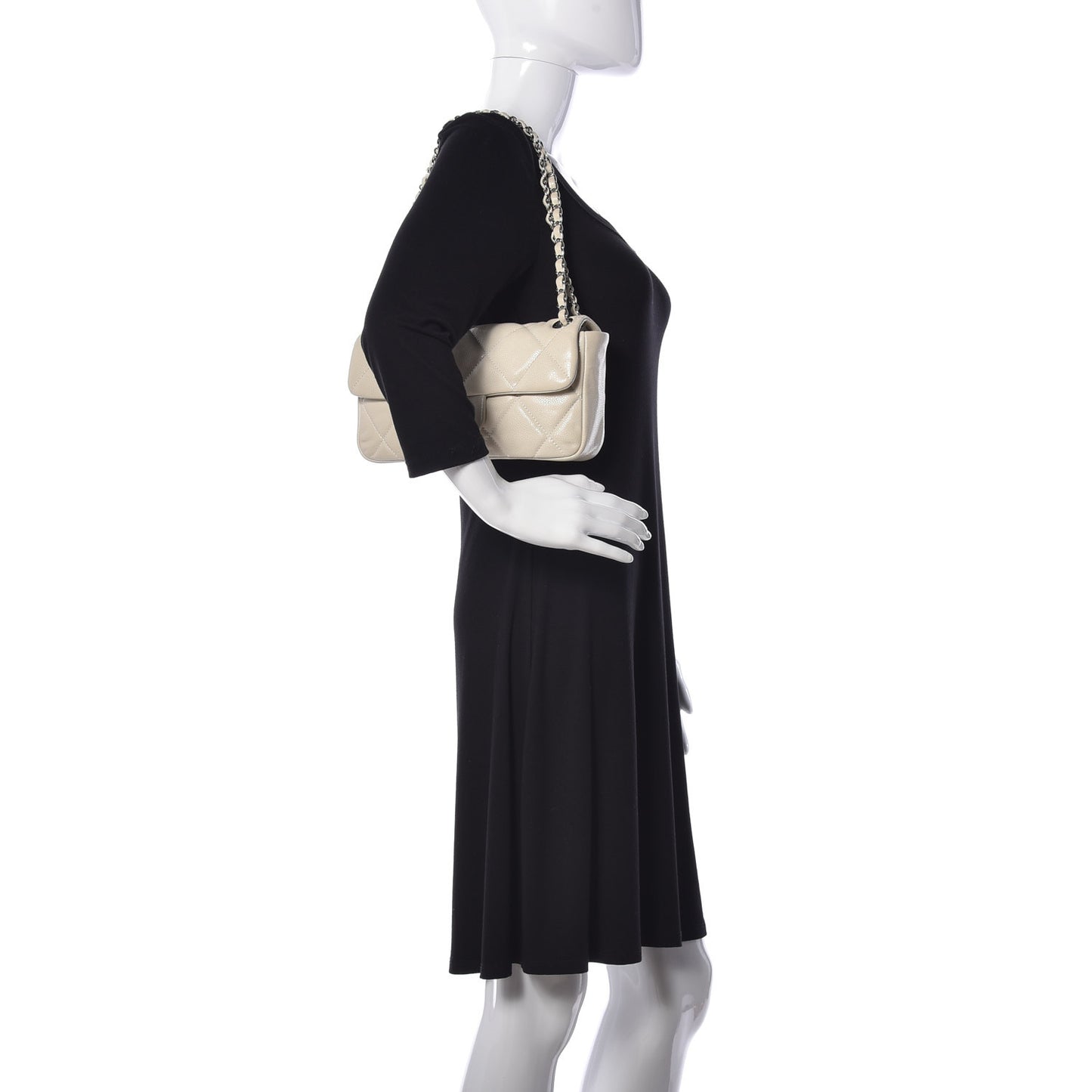 Glazed Caviar Quilted Small Nature Flap Bag White