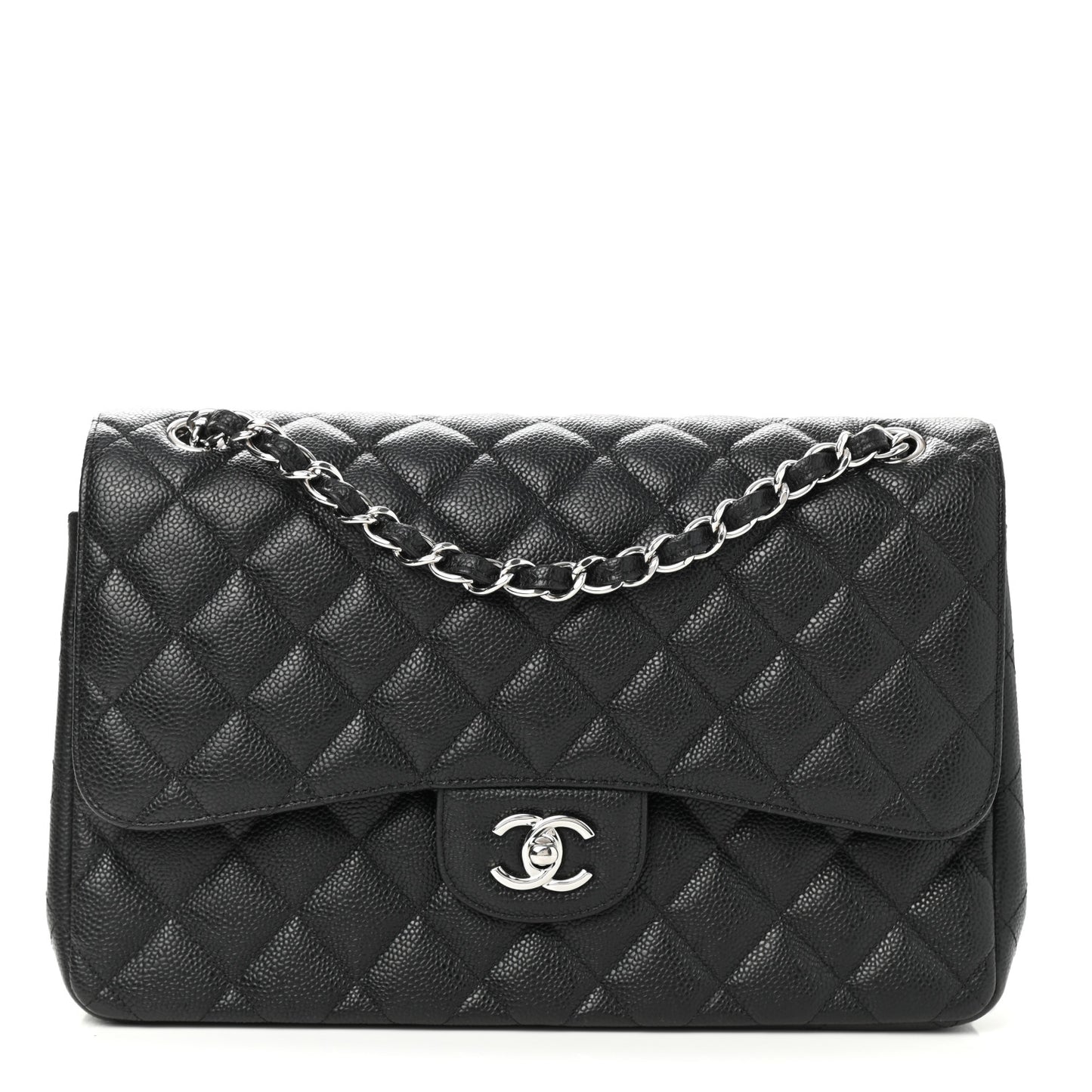Caviar Quilted Jumbo Double Flap Black
