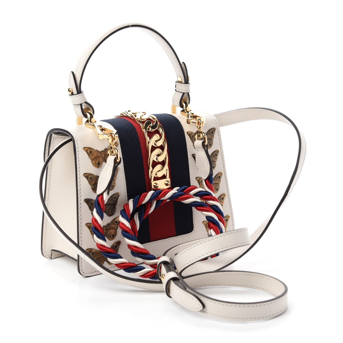 Calfskin Animal Studs Mini Sylvie Top Handle Bag White