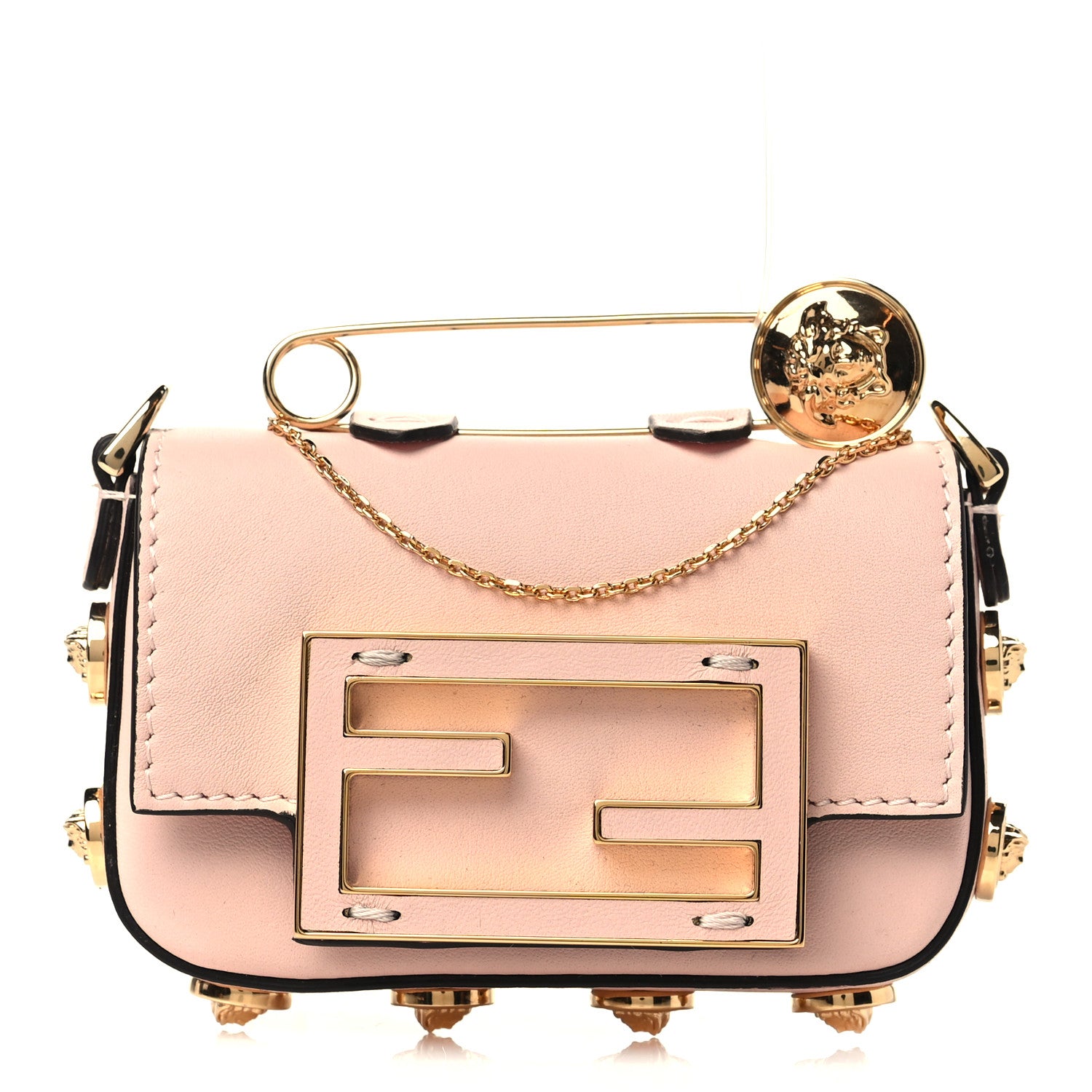 Fendi X VERSACE Vitello Seta Fendace Studded Nano Brooch Baguette