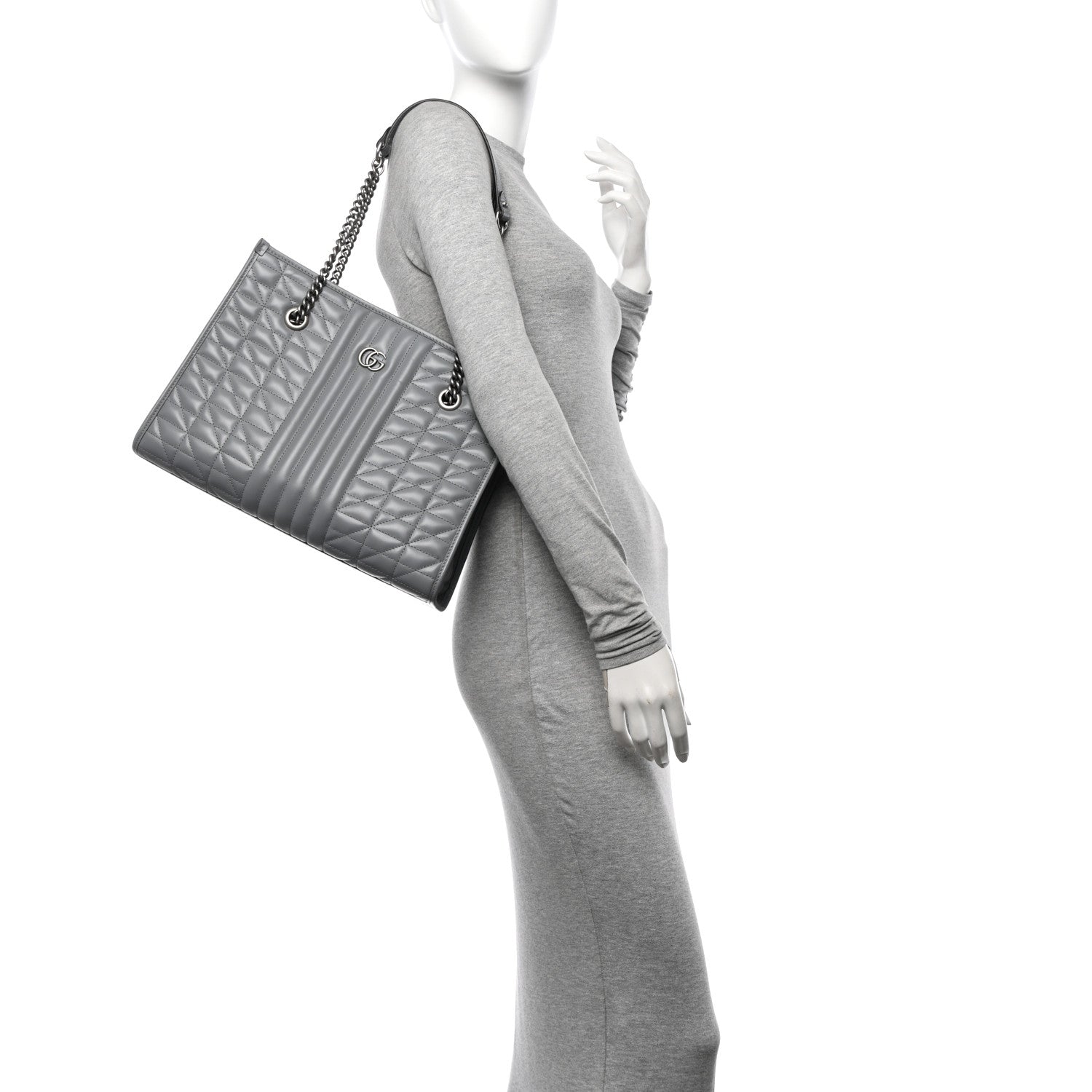 Gucci Calfskin Matelasse Aria Medium GG Marmont Shoulder Tote Deep Grey 2 of 12