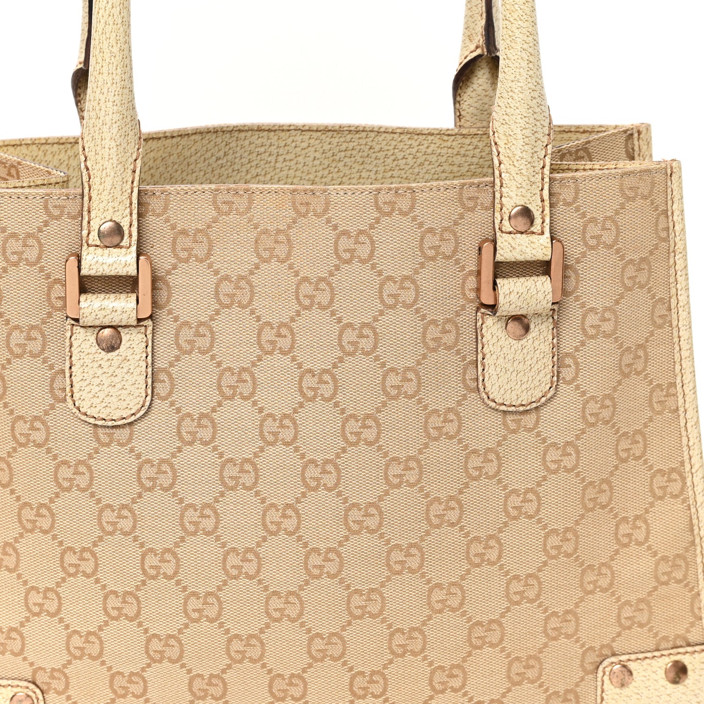 Canvas GG Monogram Calfskin Top Handle Bag White