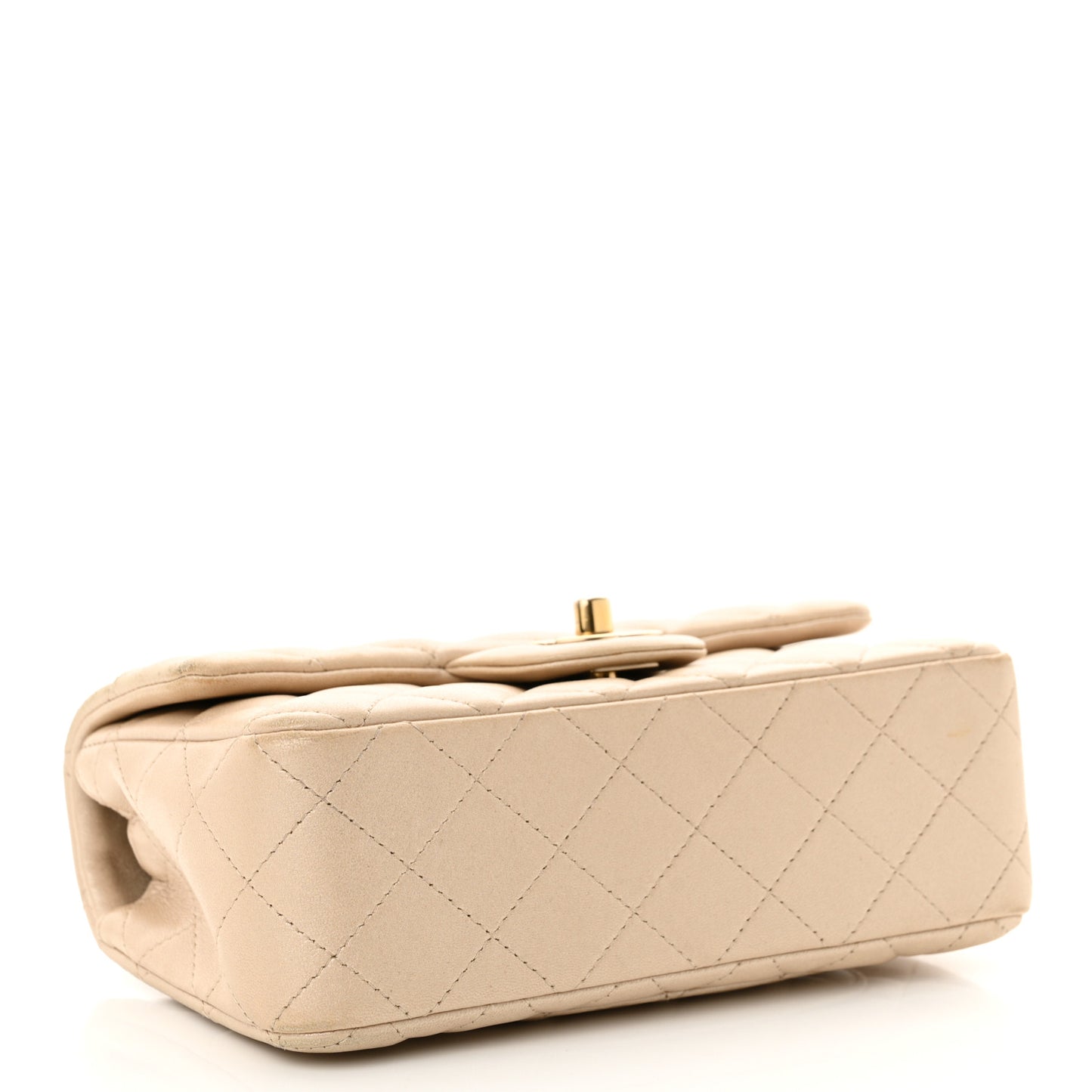 Iridescent Calfskin Quilted Mini Rectangular Flap Beige