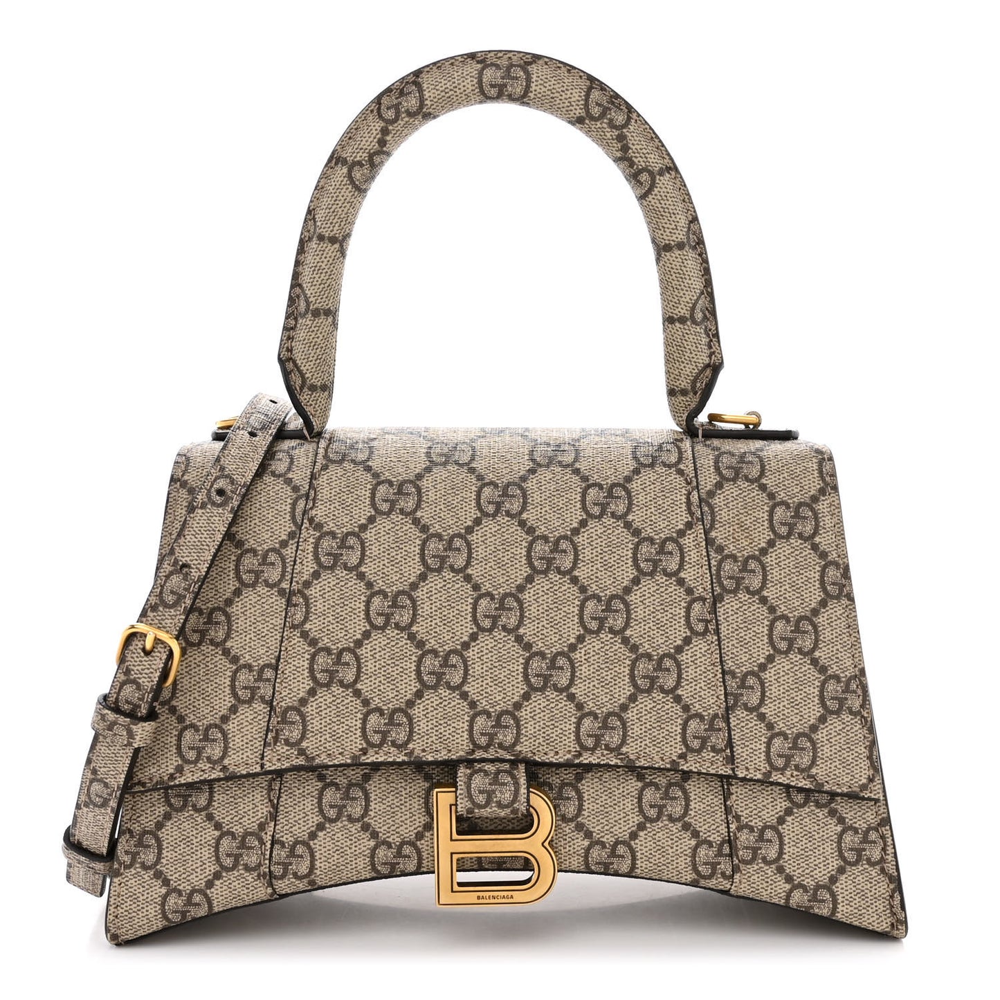 X GUCCI GG Supreme Monogram Small Hourglass Top Handle Bag Beige Ebony
