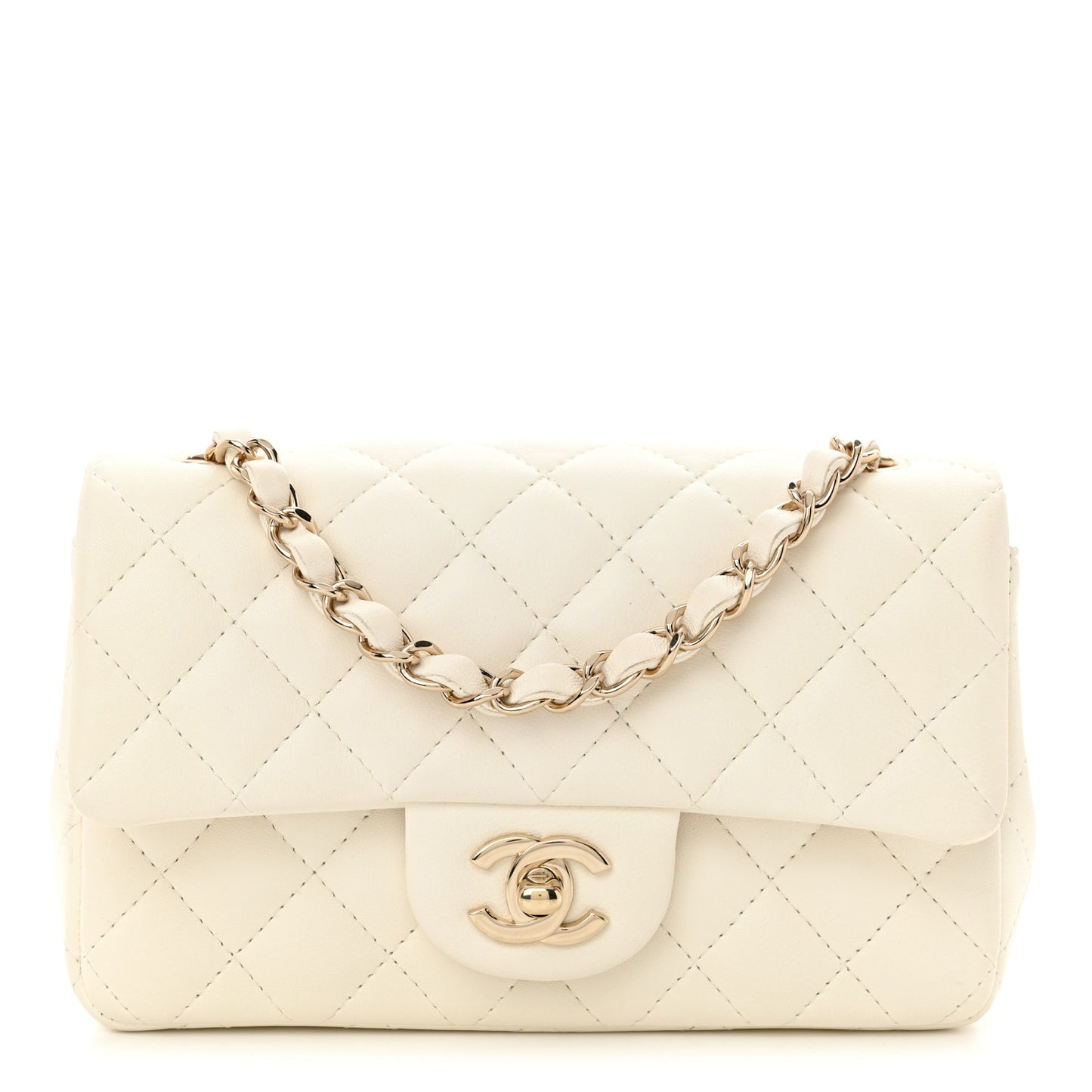 Lambskin Quilted Mini Rectangular Flap White