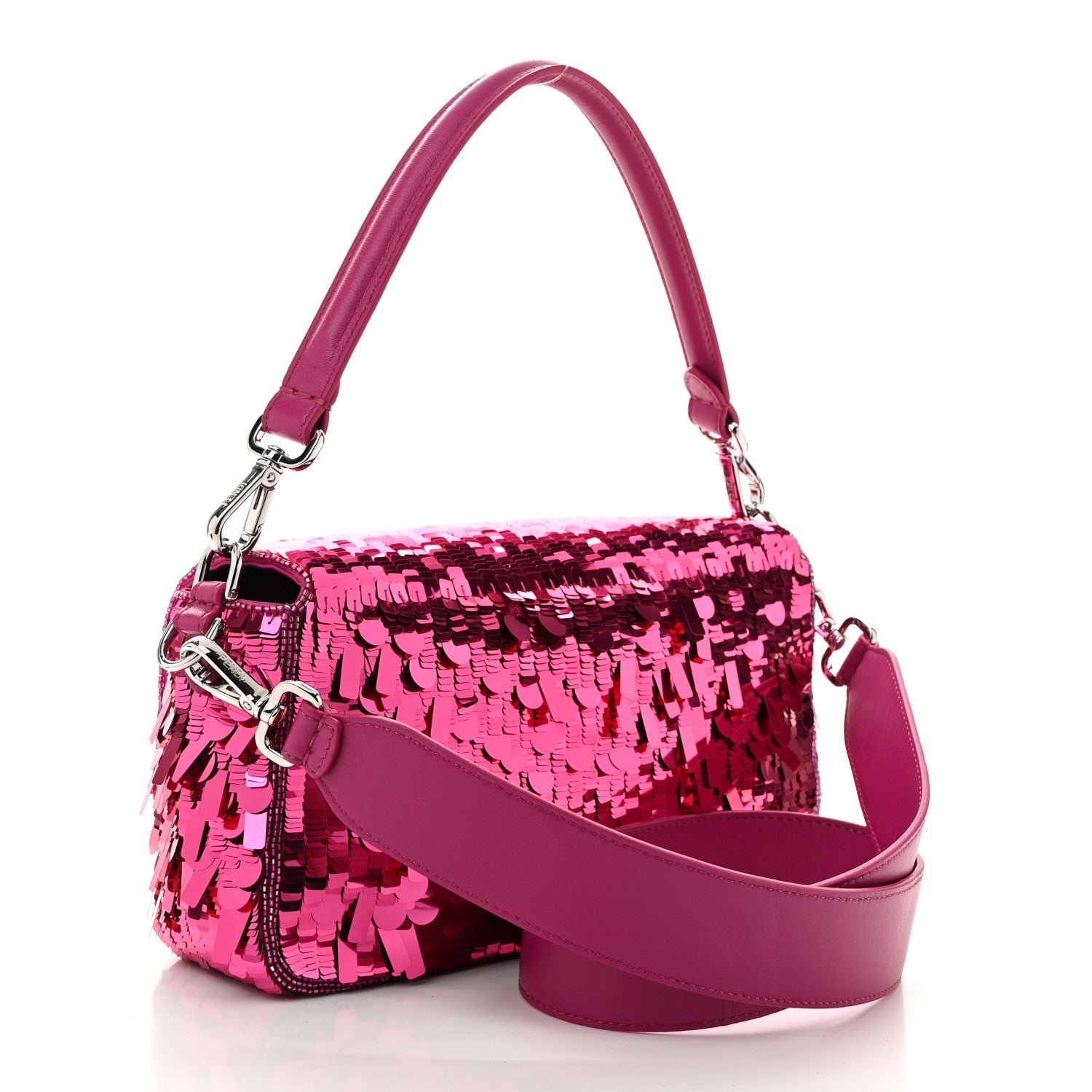 Fendi Sequin Paillettes Shiny Nappa Sex and the City Baguette Fuchsia Magenta 3 of 10