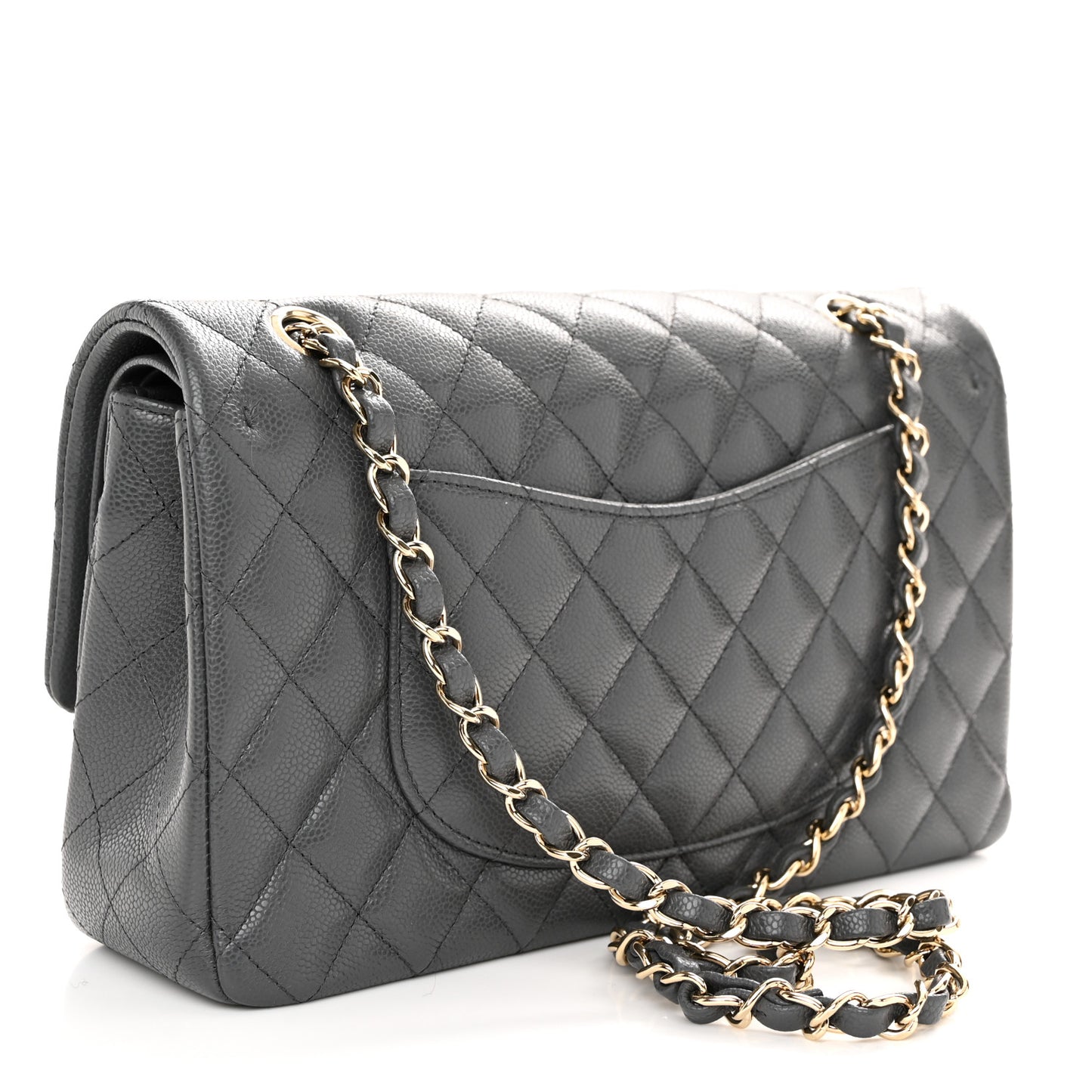Caviar Quilted Medium Double Flap Dark Grey