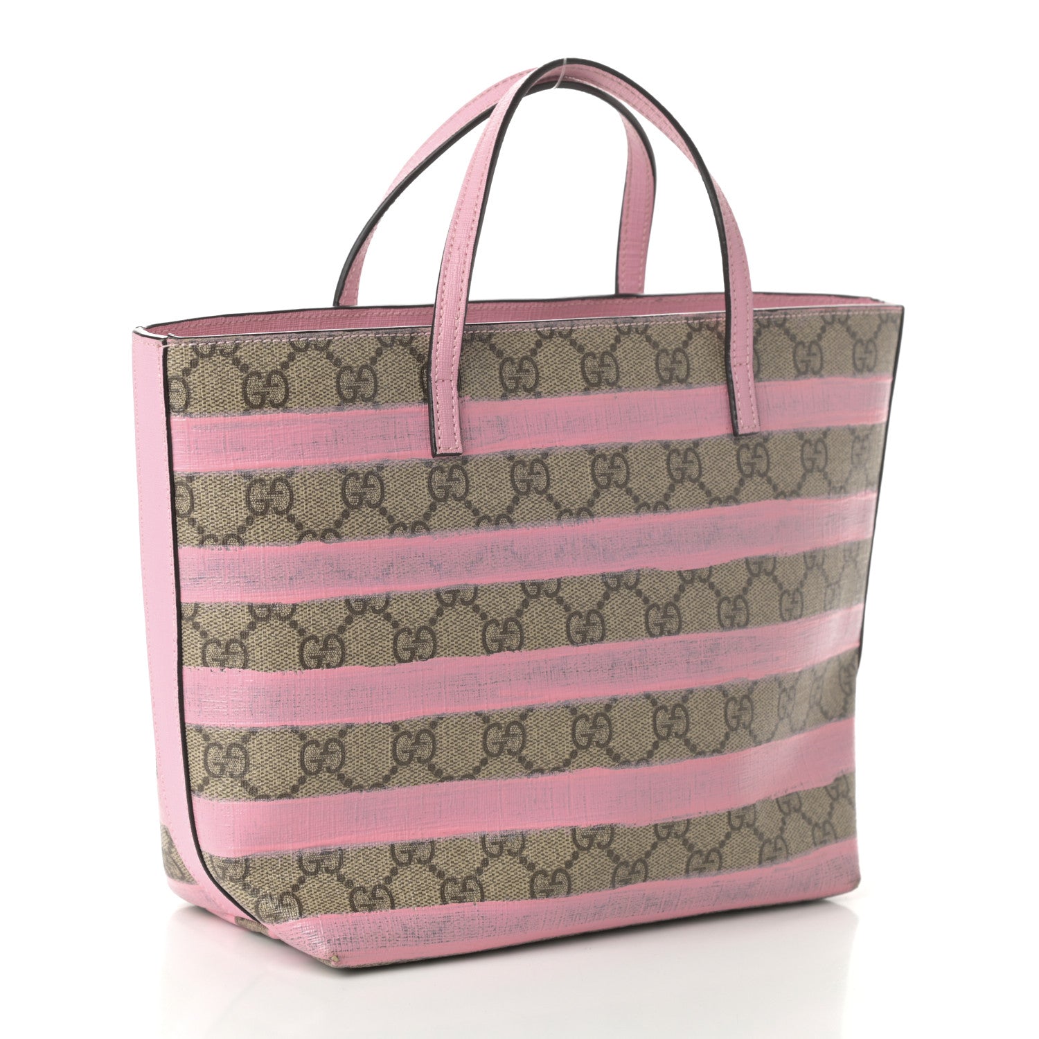 Gucci GG Supreme Monogram Striped Childrens Tote Beige Ebony Pink 3 of 9