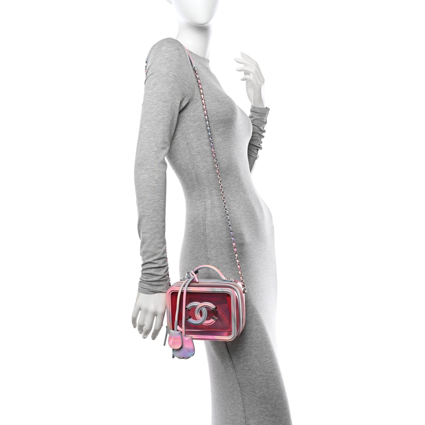 PVC Patent Calfskin Patent Lambskin Small CC Vanity Case Pink