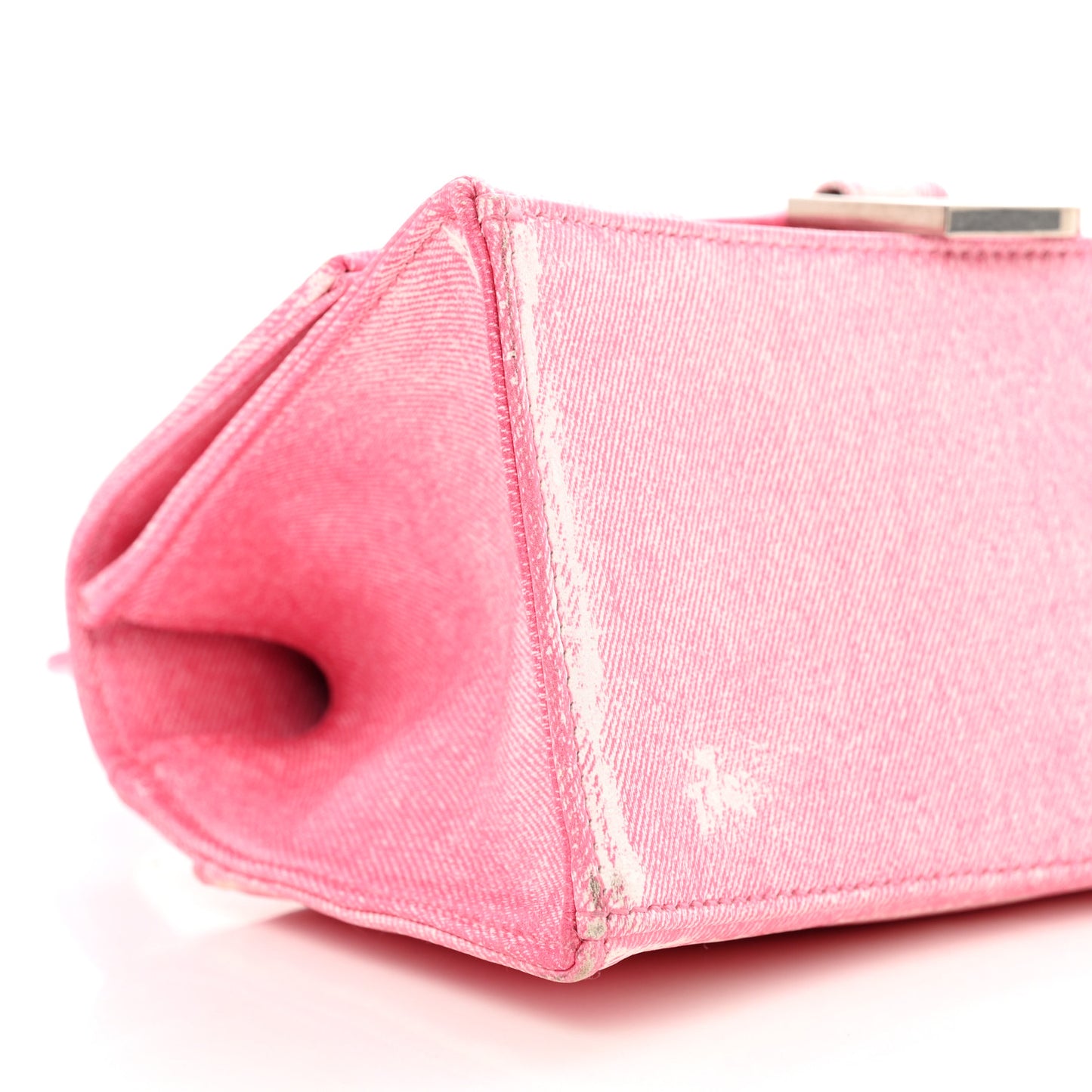 Nappa Denim Printed Small Hourglass Top Handle Bag Denim Pink