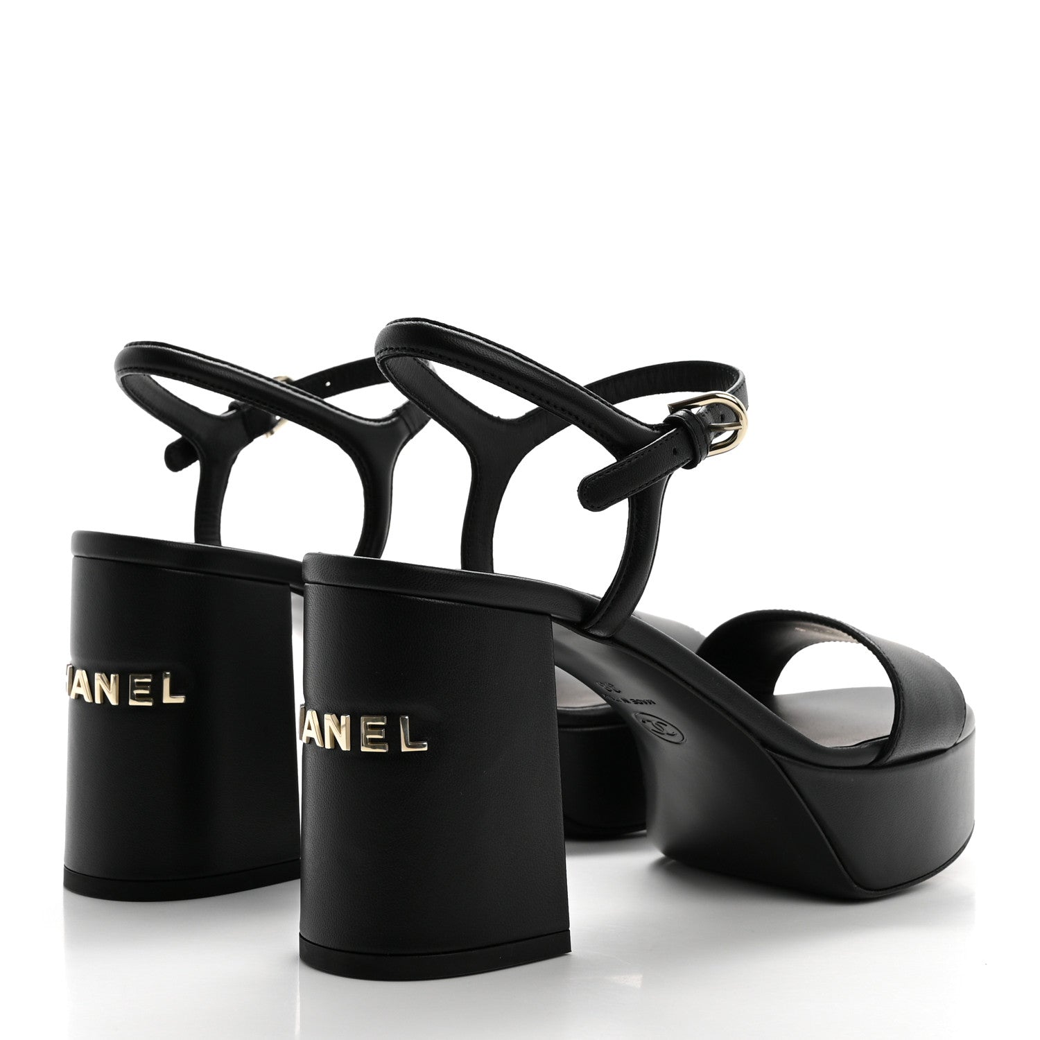 Chanel Lambskin Logo Platform Sandals 38 Black 4 of 11