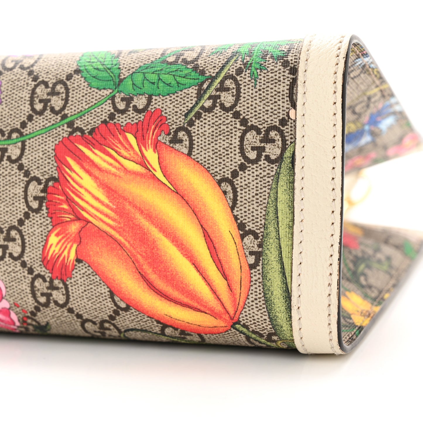 GG Supreme Monogram Flora Textured Calfskin Small Padlock Tote Beige Ebony Multicolor Mystic White