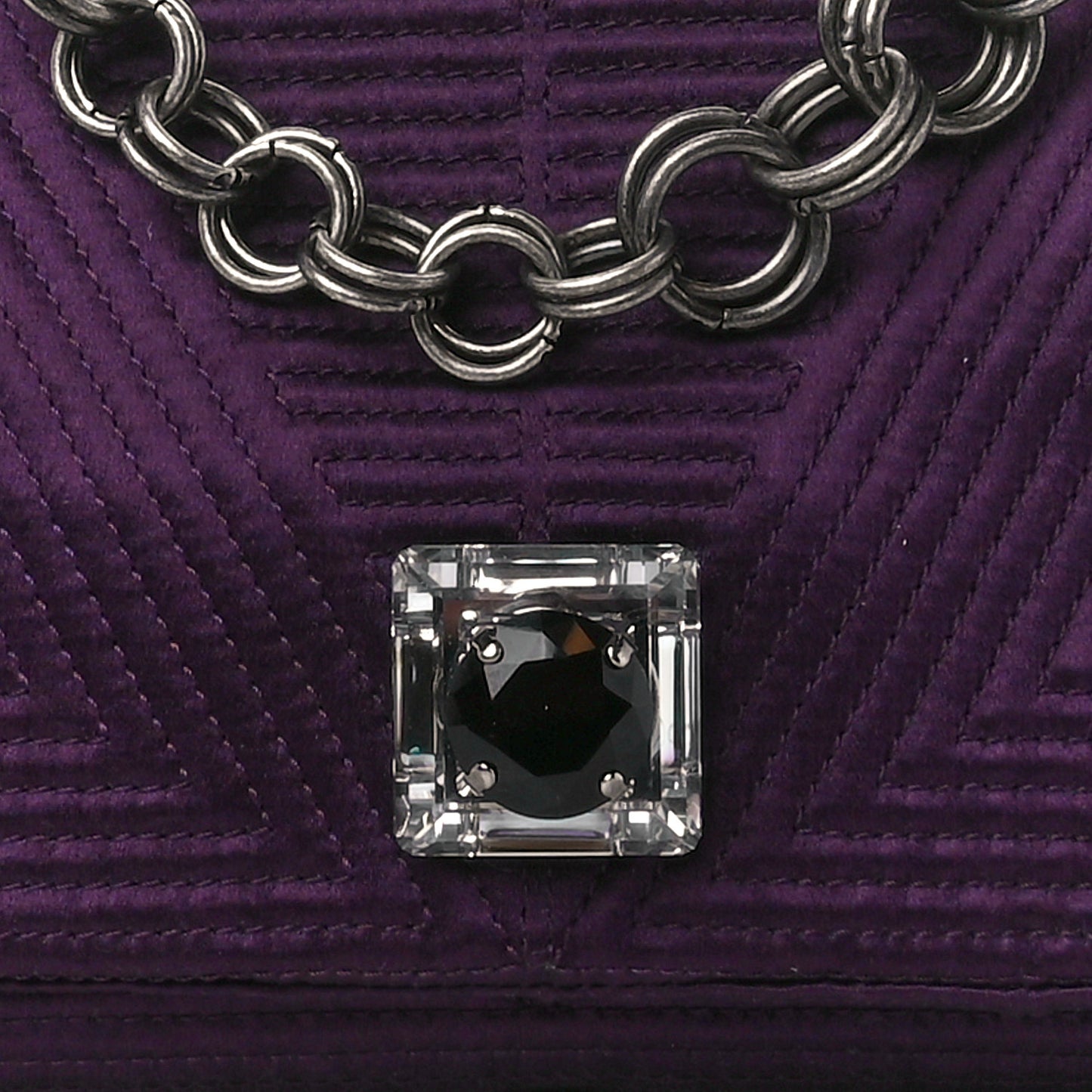 Satin Quilted Feather Crystal Embellished Ouloulette Shoulder Bag Purple