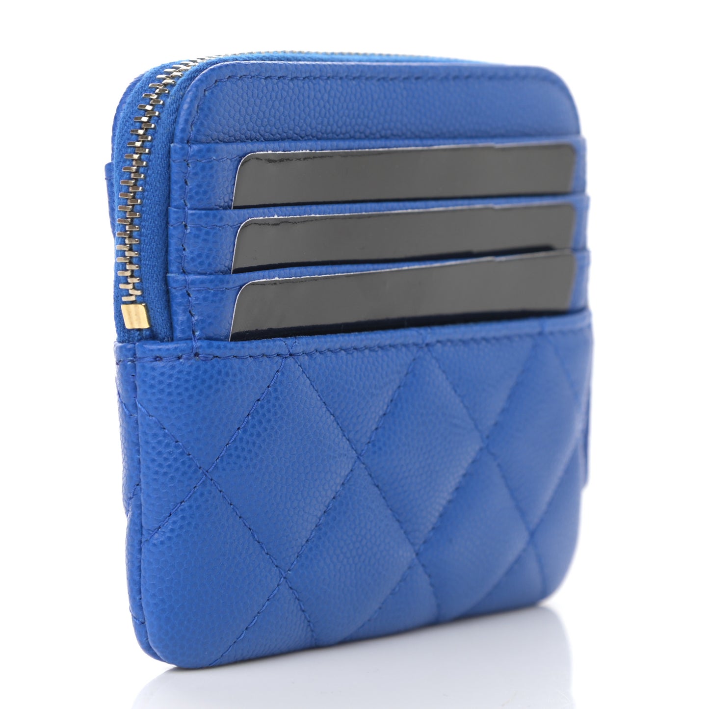 Caviar Quilted Zip Card Holder Wallet Blue