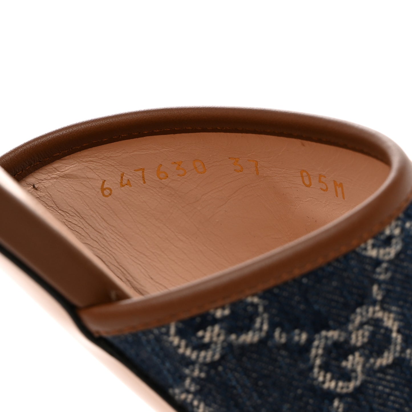 New Denim GG Monogram Miro Soft Calfskin Jolie Slide Sandals 37 Blue Tea Cuir Epilog