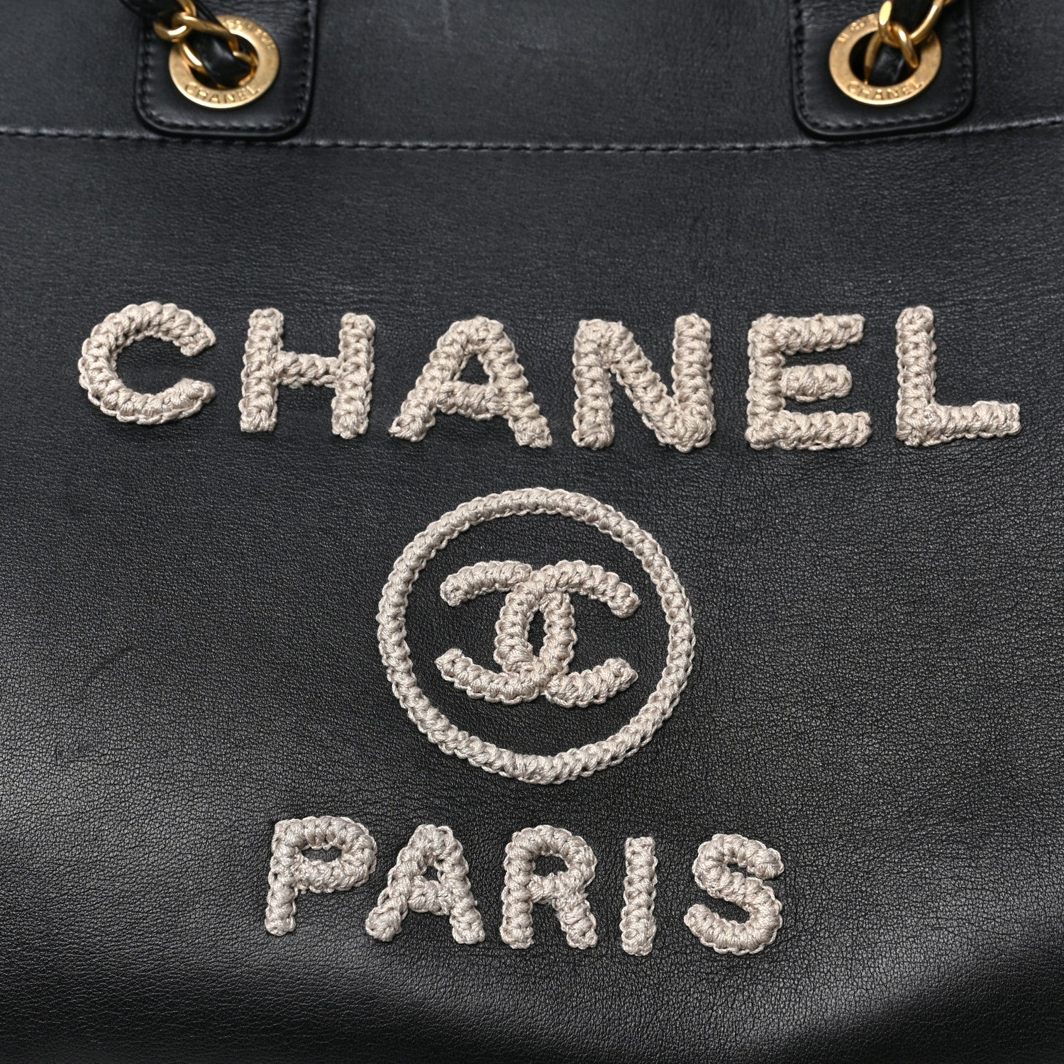 Chanel Calfskin Knit Medium Deauville Tote Black Beige 8 of 8