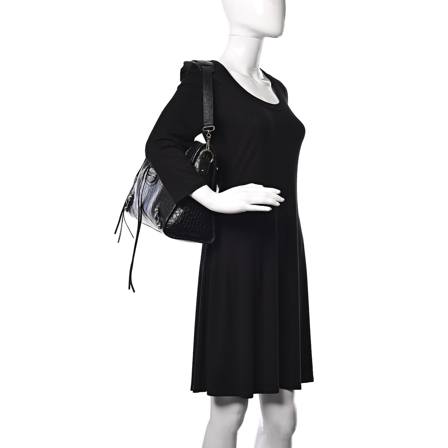 Calfskin Crocodile Embossed Classic Hardware City Black