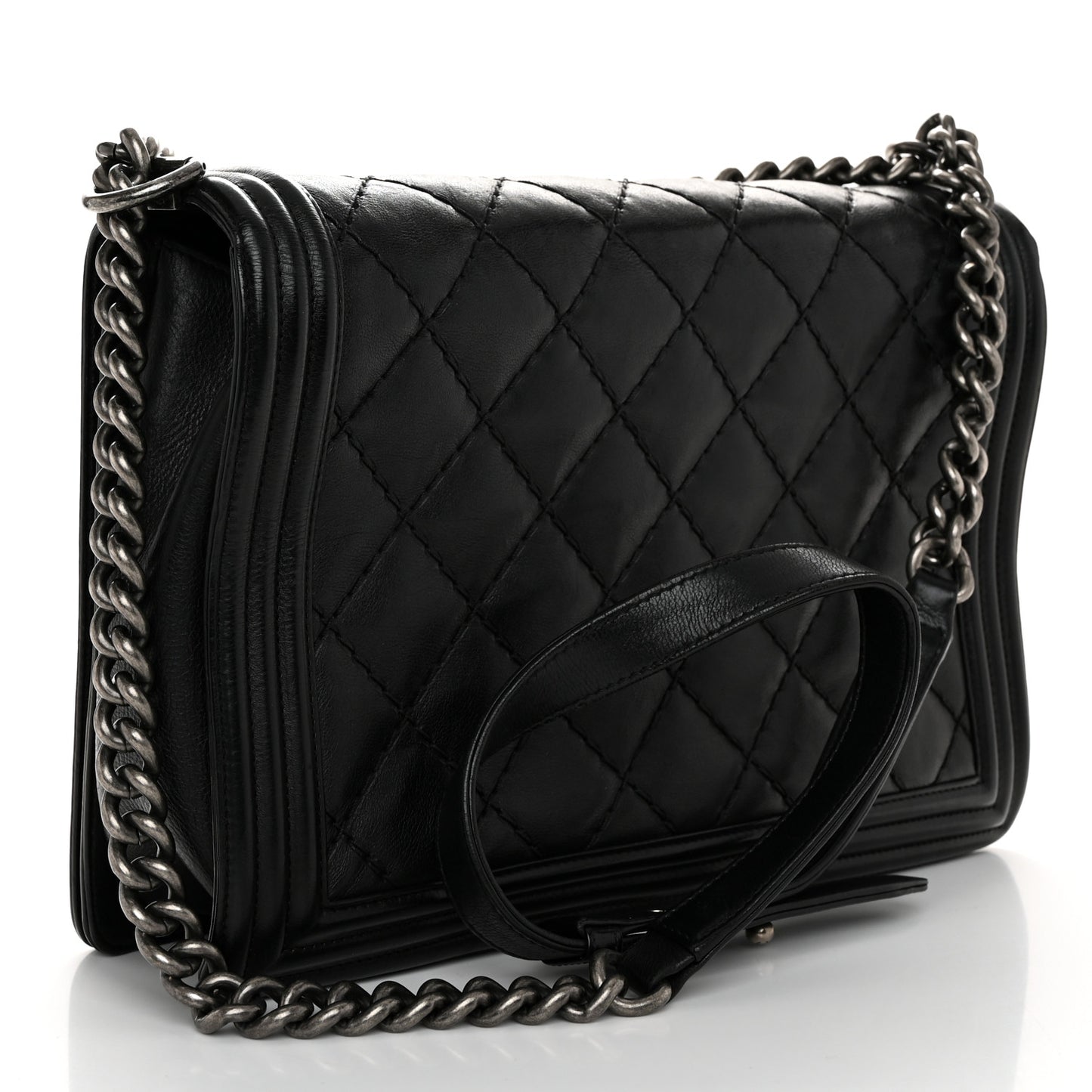 Calfskin Quilted Double Stitch New Medium Boy Flap Black