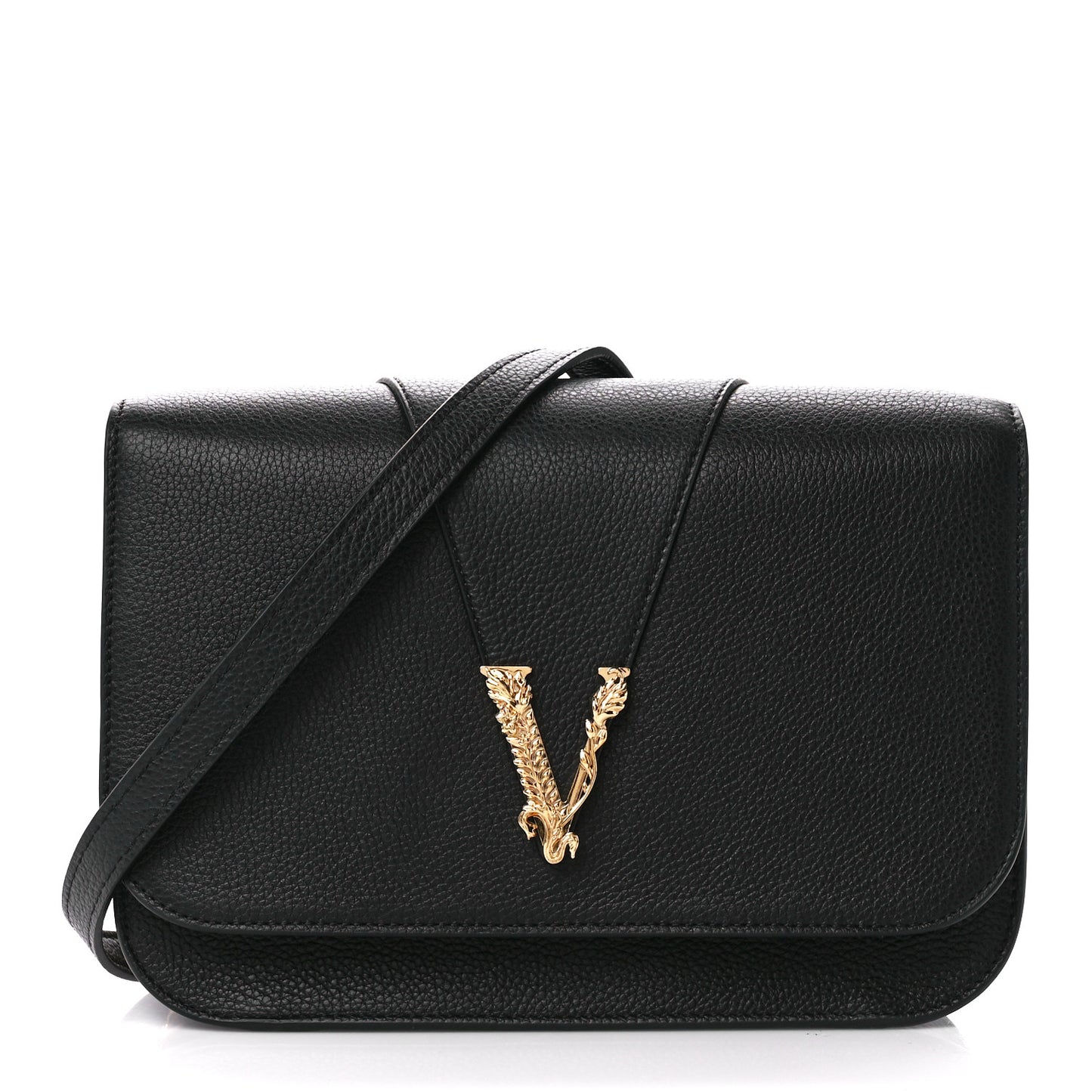 Grainy Calfskin Virtus Chain Crossbody Black