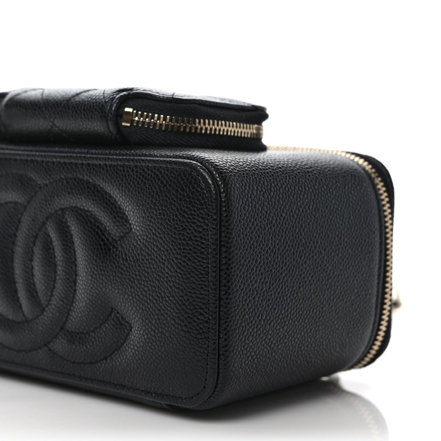 Caviar Quilted Top Handle Pocket Vanity Case Black