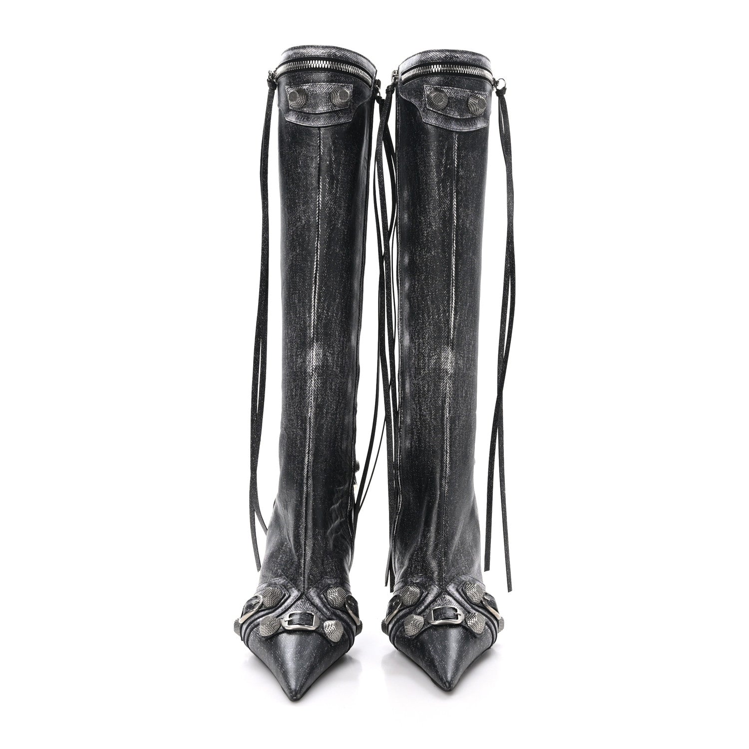 Balenciaga Lambskin Printed Denim Cagole 90mm Boots 36 Black 4 of 7