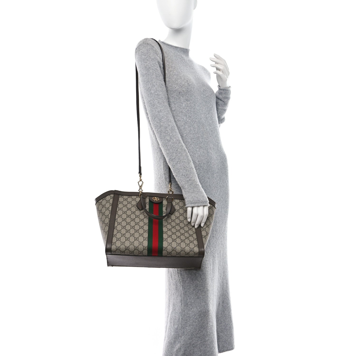 Gucci GG Supreme Monogram Web Medium Ophidia Tote Bag Brown 2 of 10