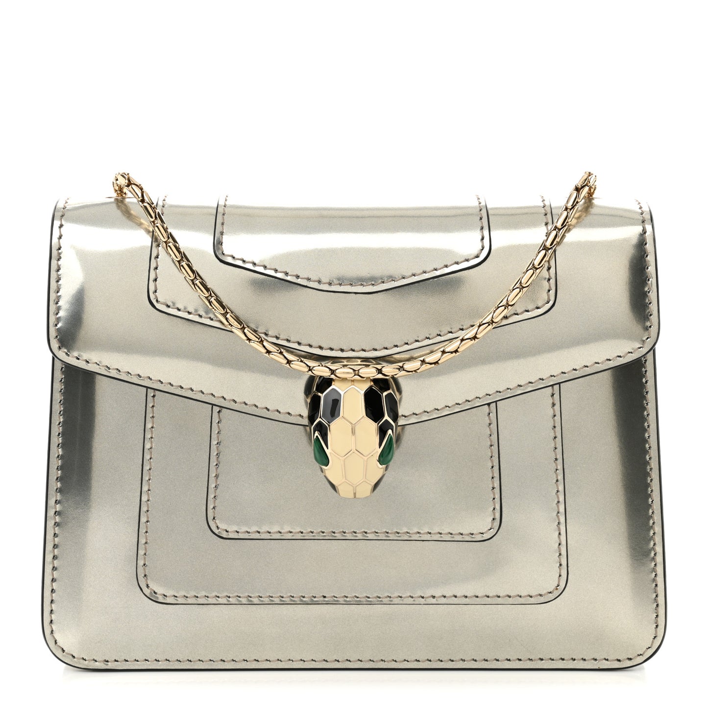 Metallic Calfskin Small Serpenti Forever Snake Strap Crossbody Bag Silver
