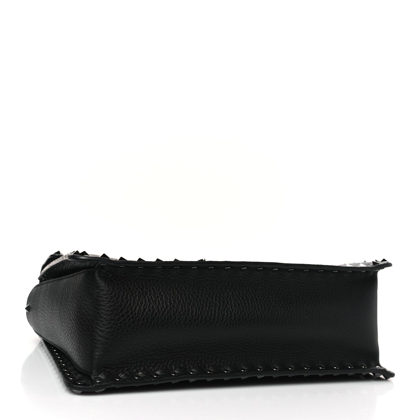 Grained Calfskin Rockstud Top Handle Flap Shoulder Bag Black