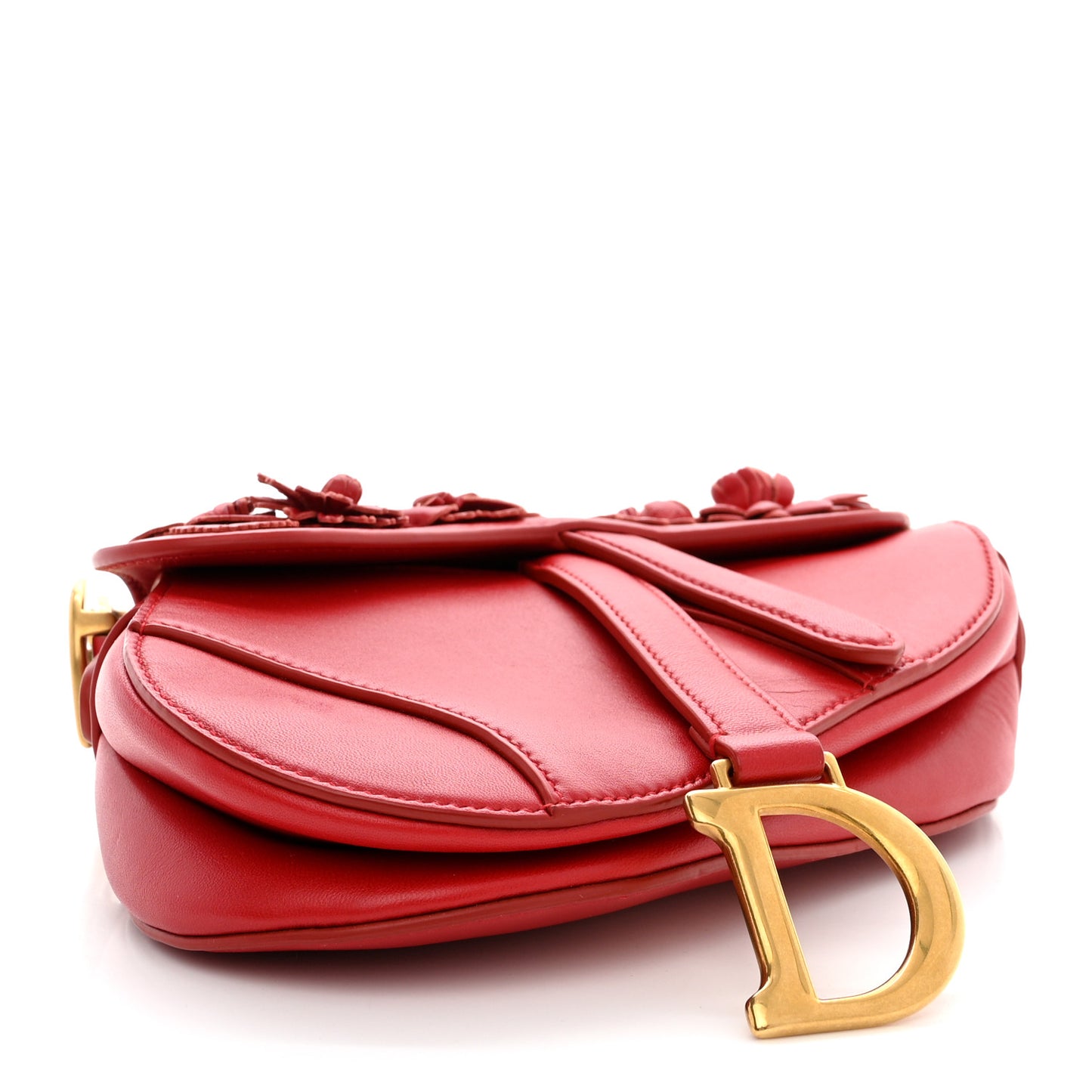 CHRISTIAN DIOR Lambskin Mini 3D Floral Saddle Bag Red