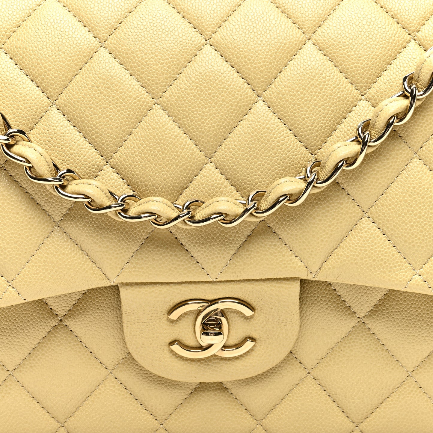 Caviar Quilted Jumbo Double Flap Light Green