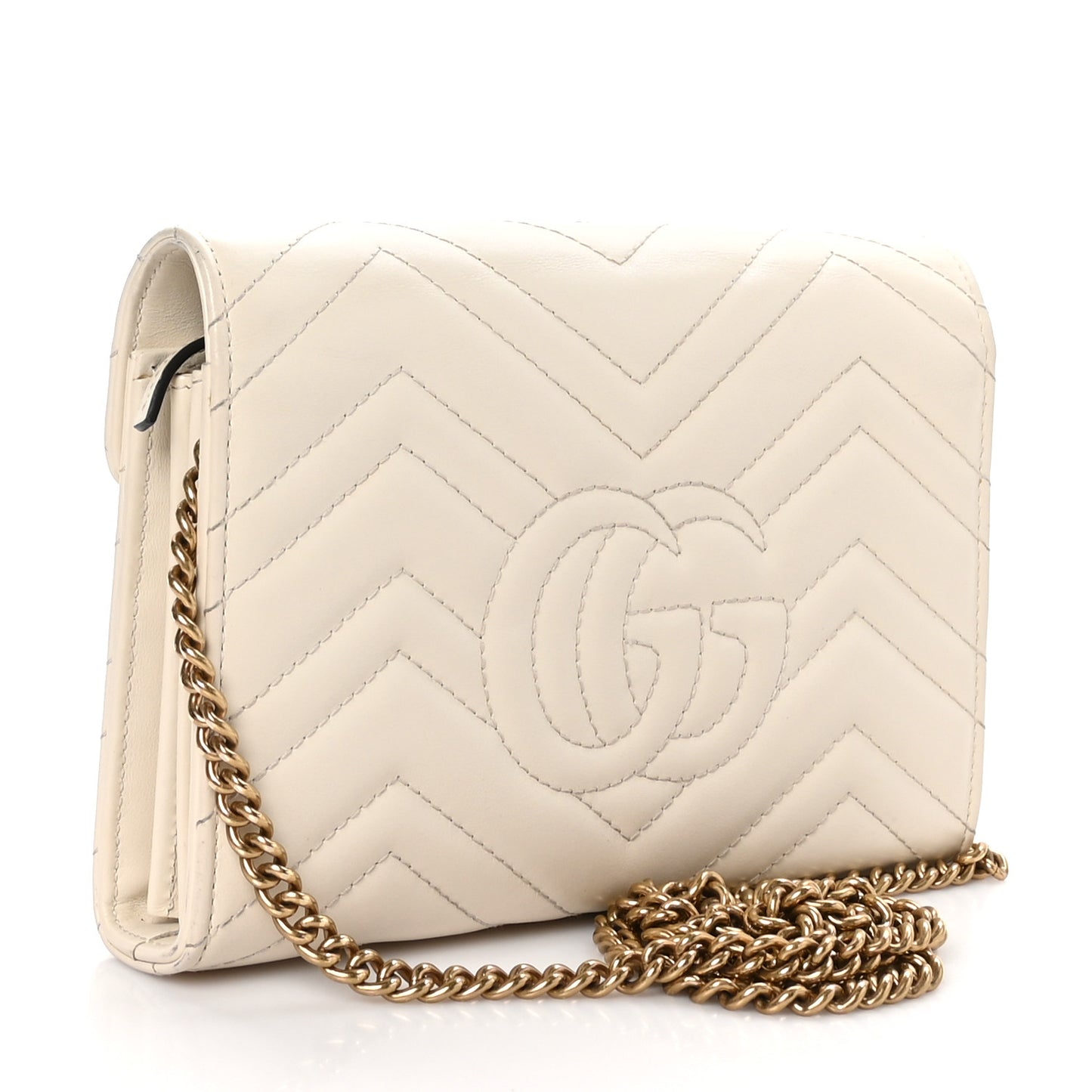Calfskin Matelasse GG Marmont Chain Wallet Mystic White