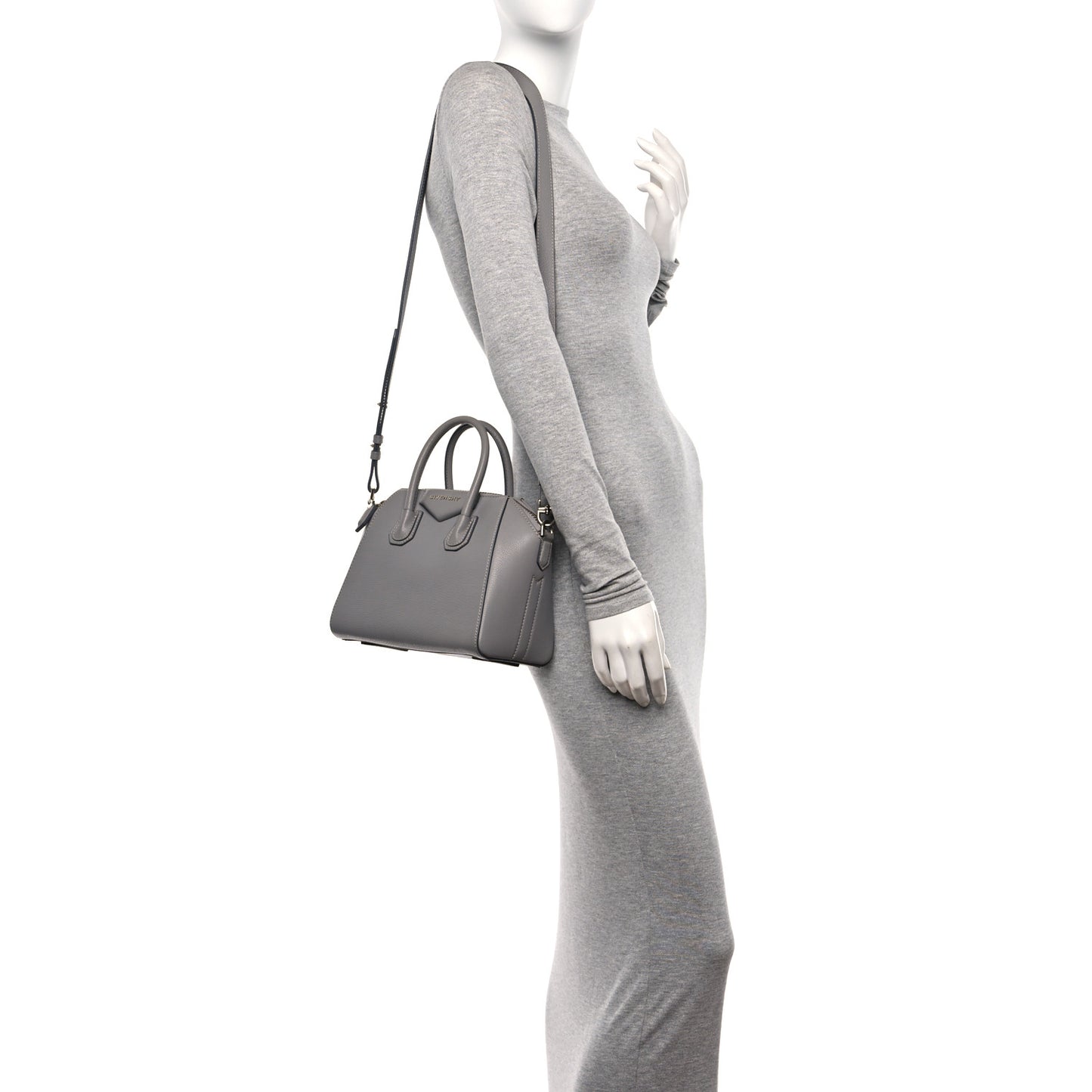 Sugar Goatskin Mini Antigona Pearl Grey