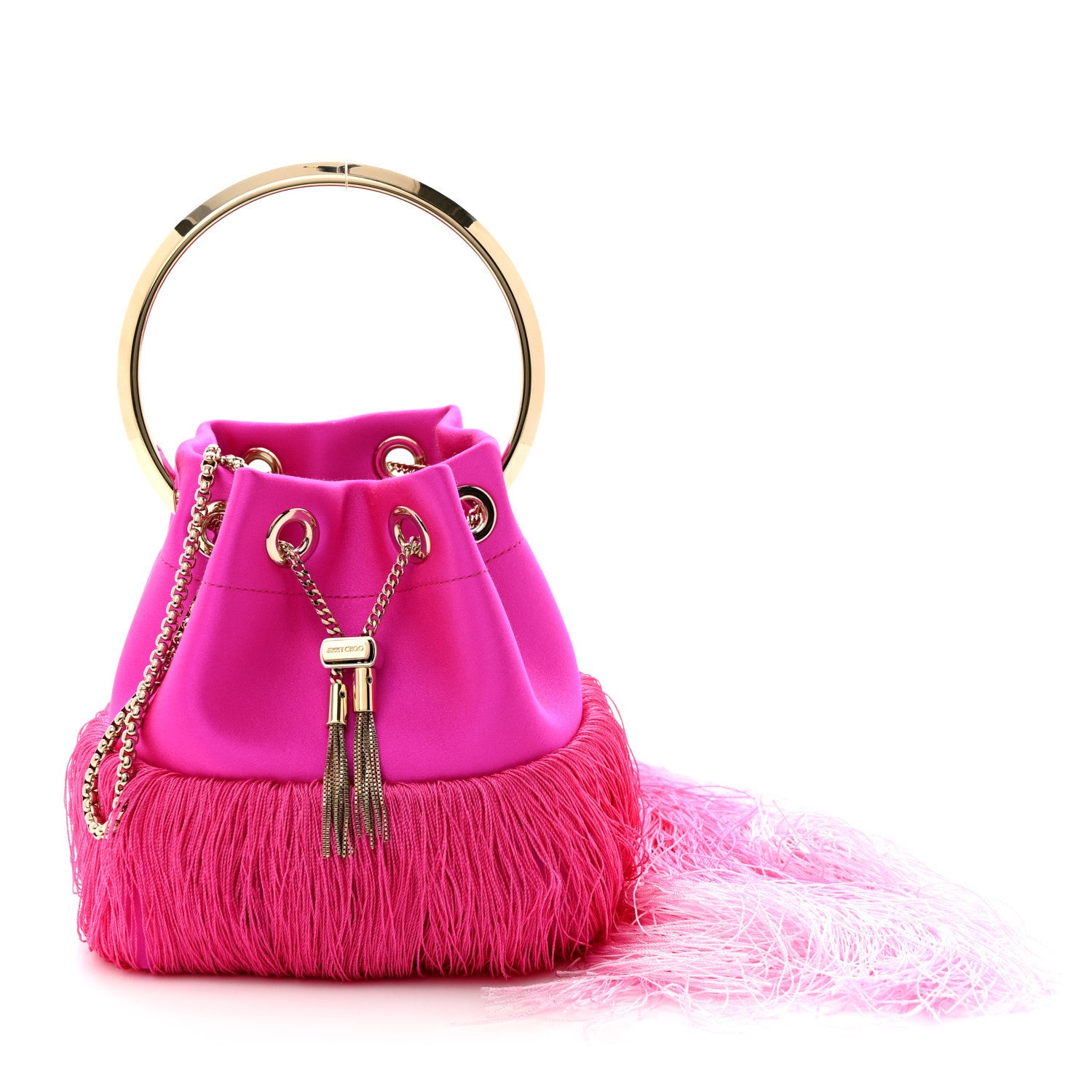 Jimmy Choo Satin Fringe Bon Bon Bag Fuchsia 1 of 12