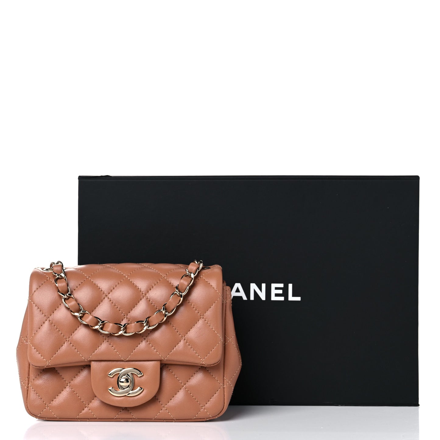 Lambskin Quilted Mini Square Flap Brown