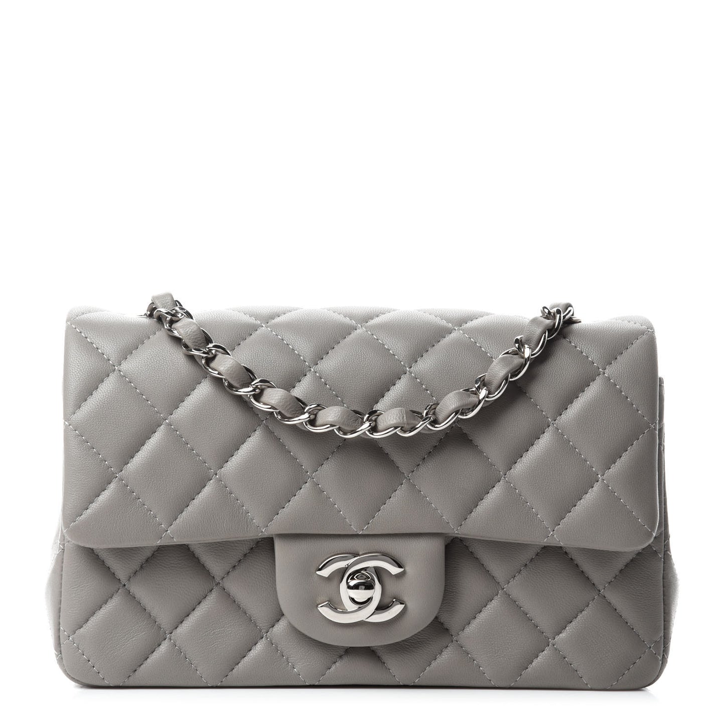 Lambskin Quilted Mini Rectangular Flap Grey