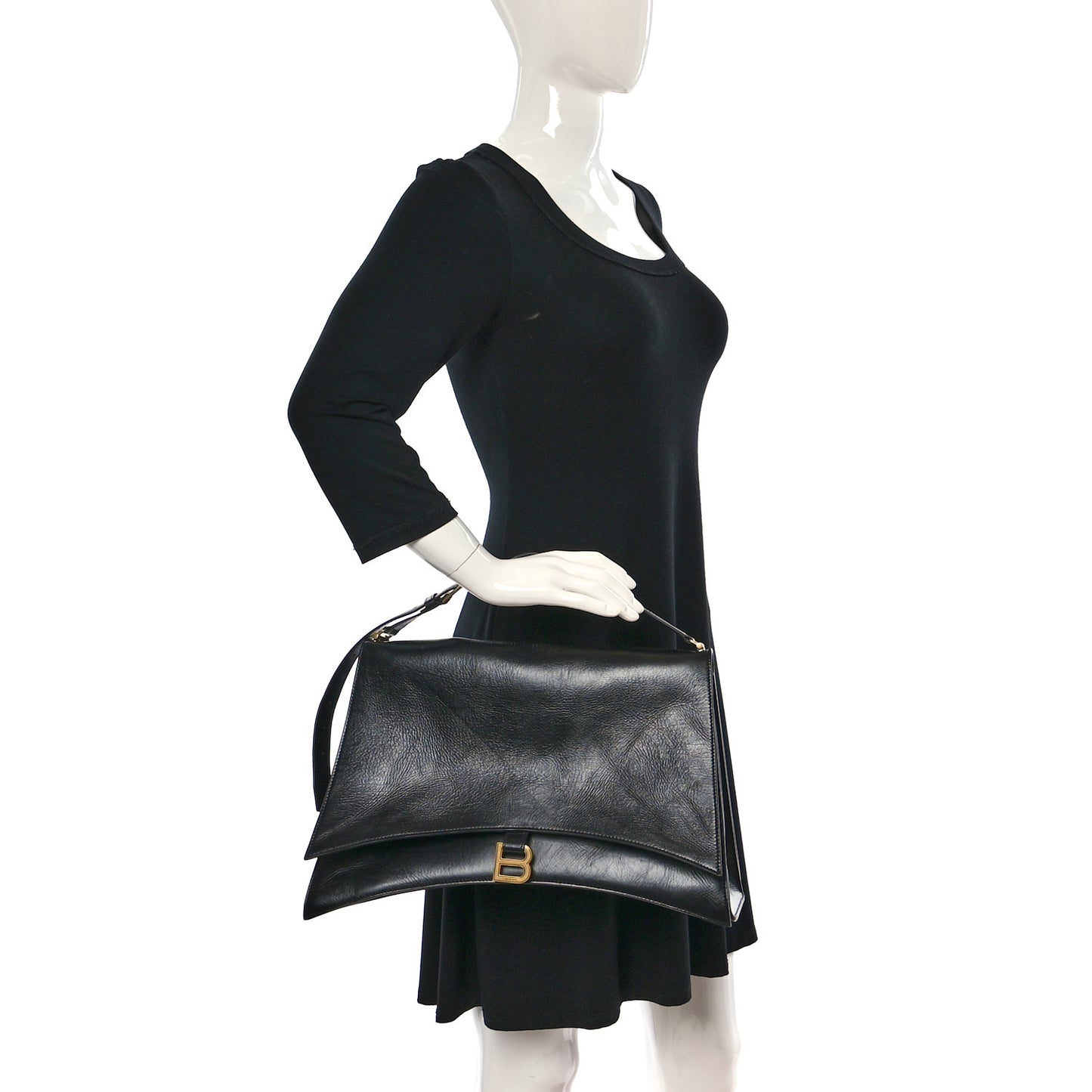 Paper Calfskin Large Crush Sling Bag Black