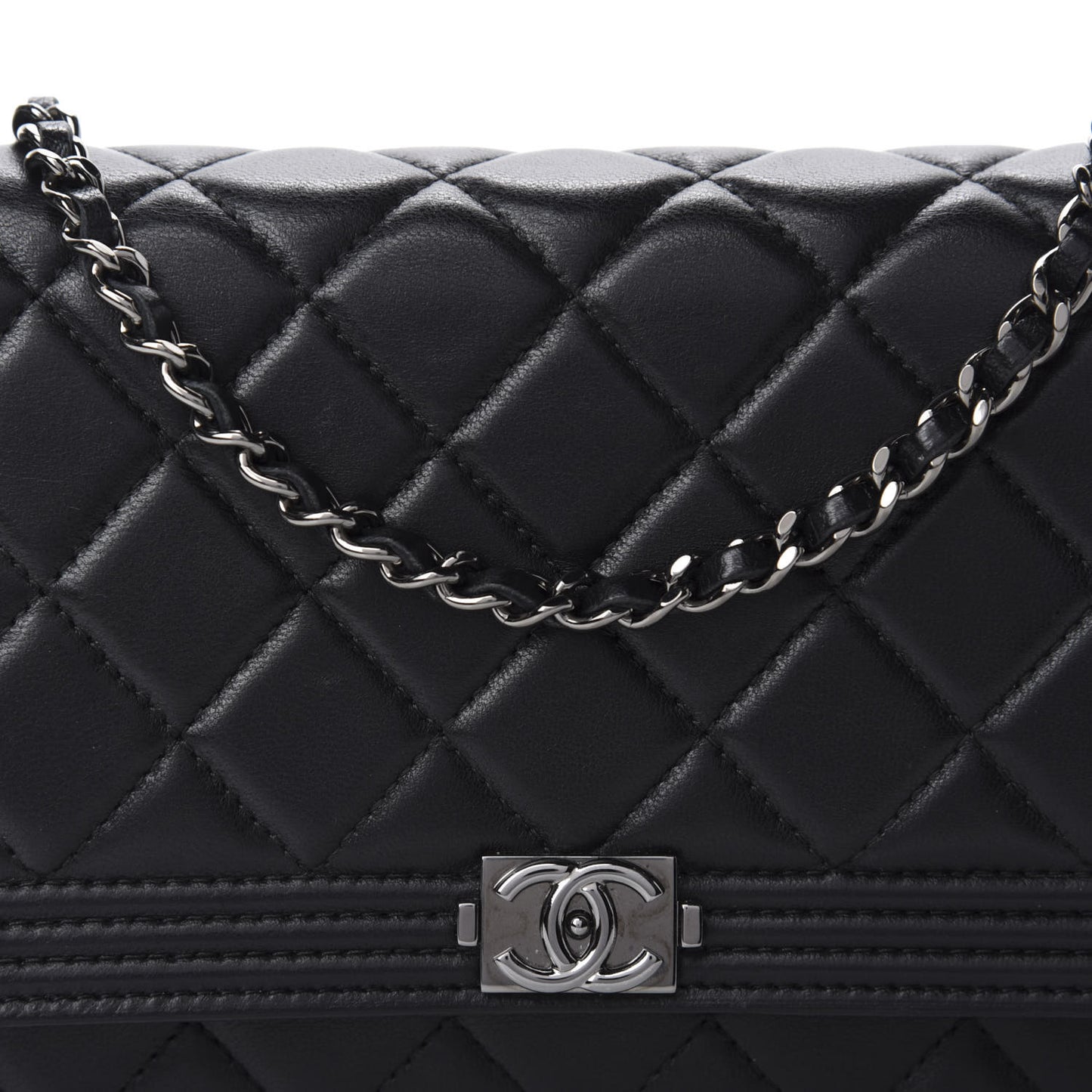 Lambskin Quilted Boy Wallet On Chain WOC Black