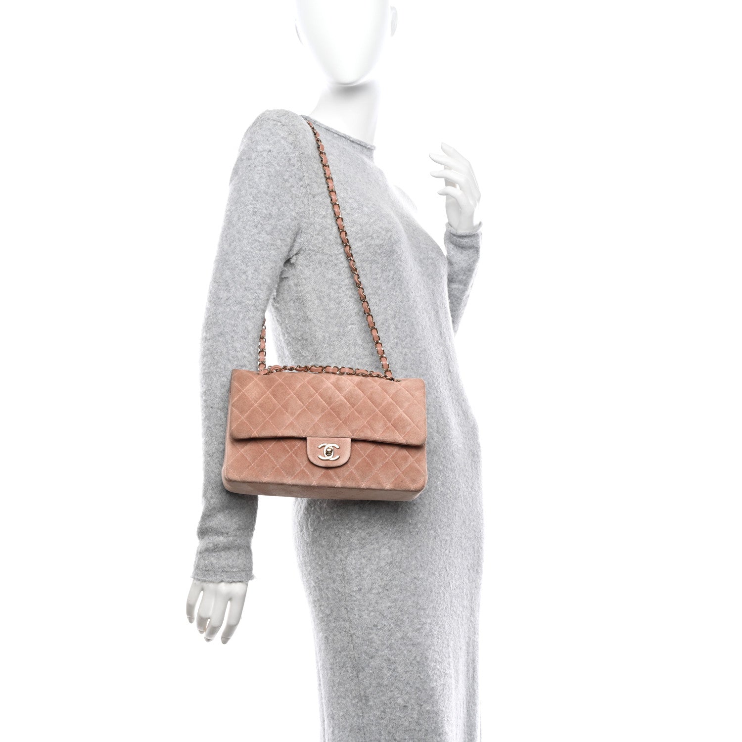 Chanel Suede Quilted Medium Double Flap Light Pink 2 of 10