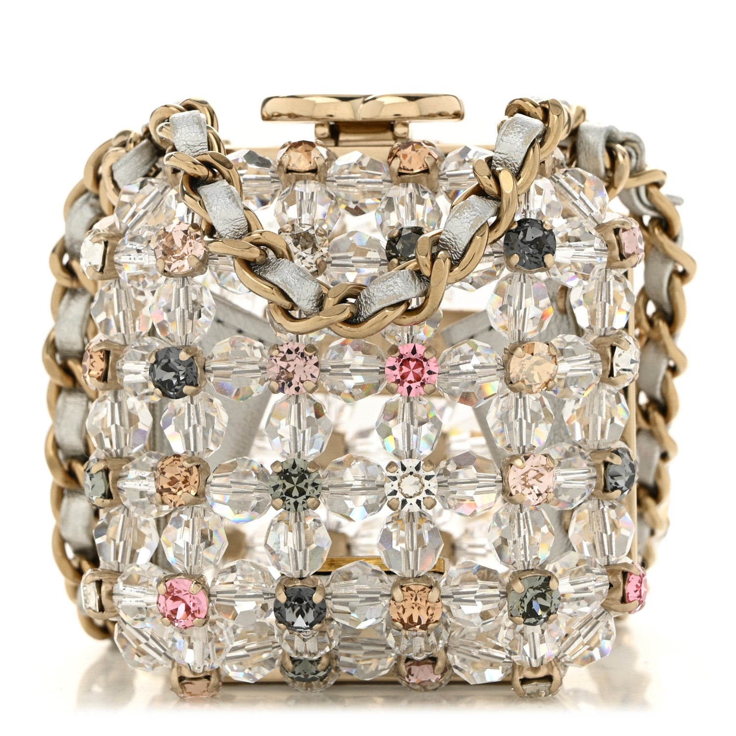 Chanel Metal Bead Crystal Minaudiere CC Mini Evening Bag Gold