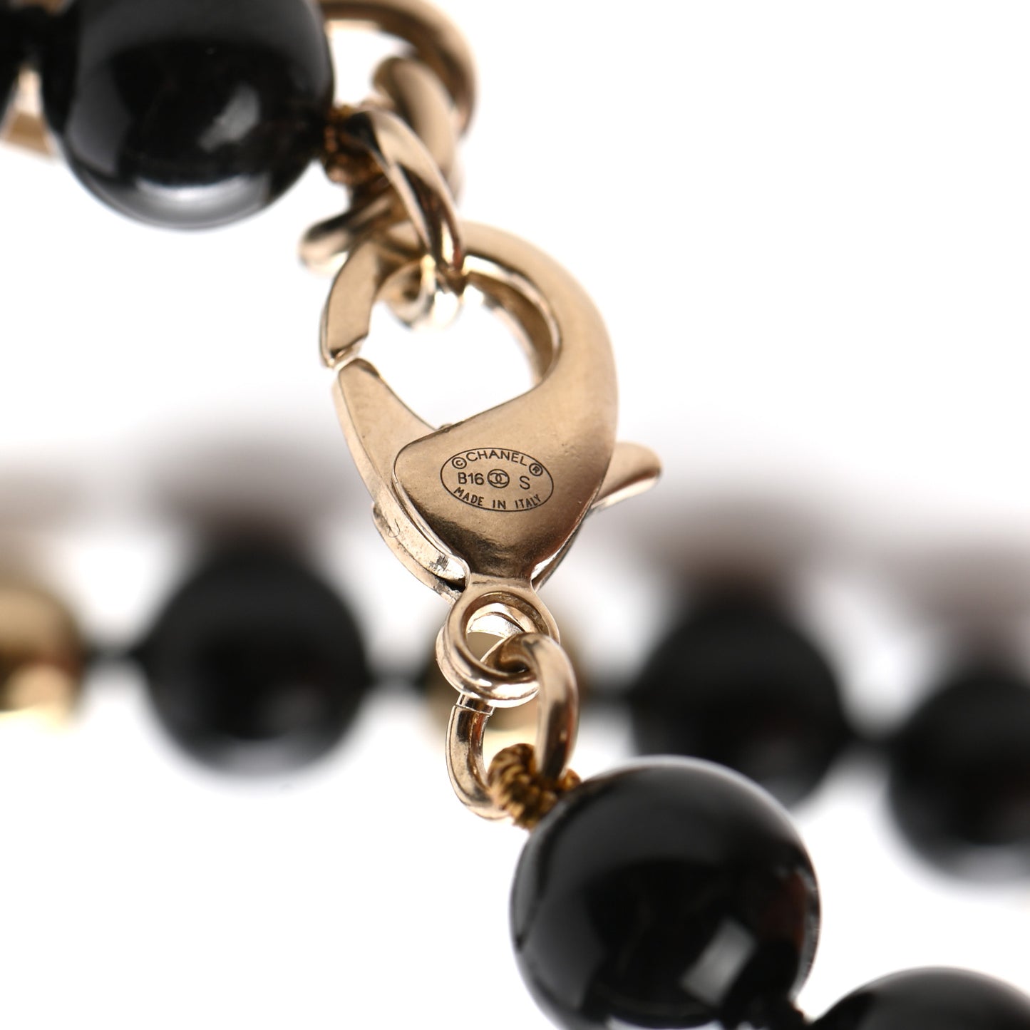 Beaded CC Long Necklace Black Gold