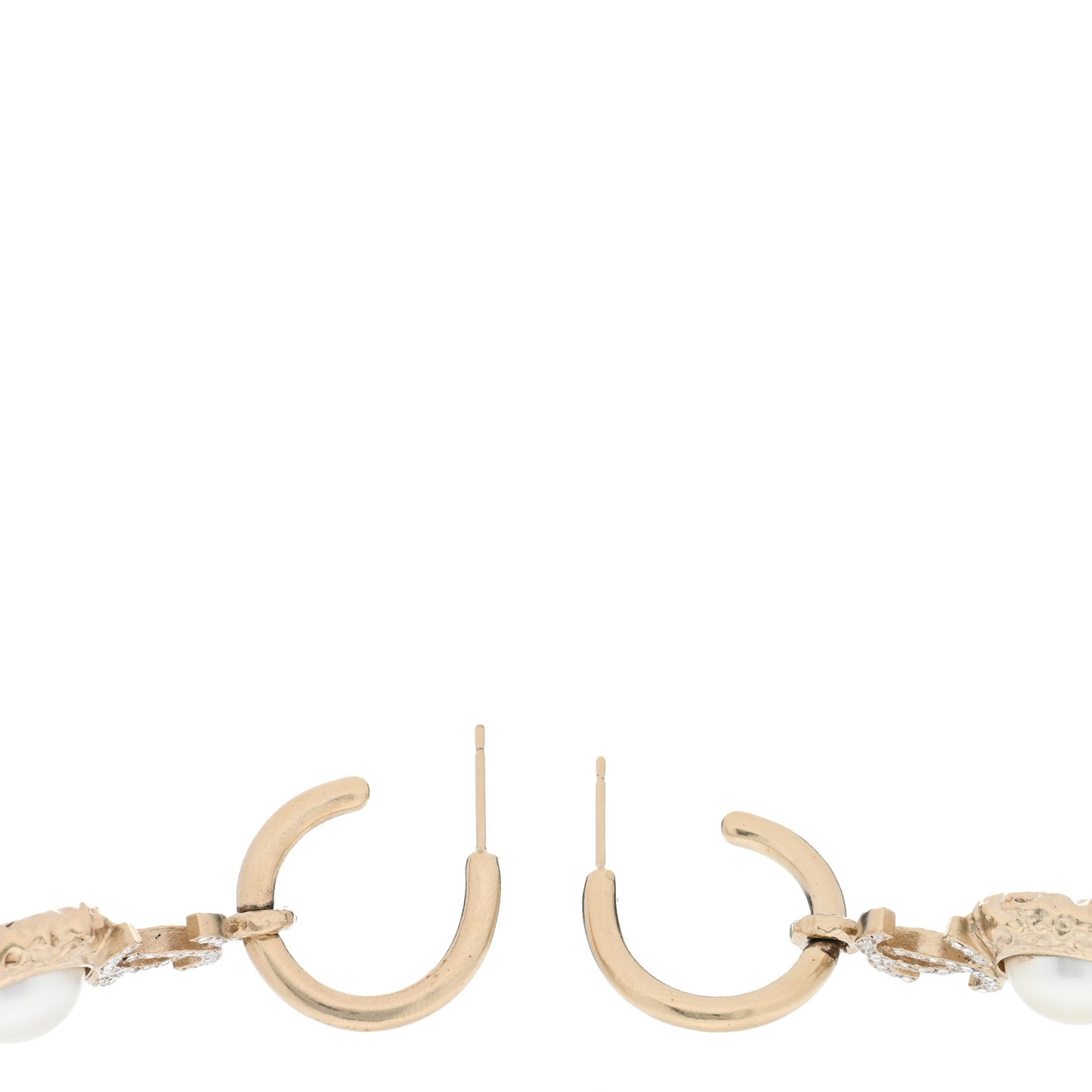 Metal Crystal Pearl Textured CC Hoop Drop Earrings Gold White