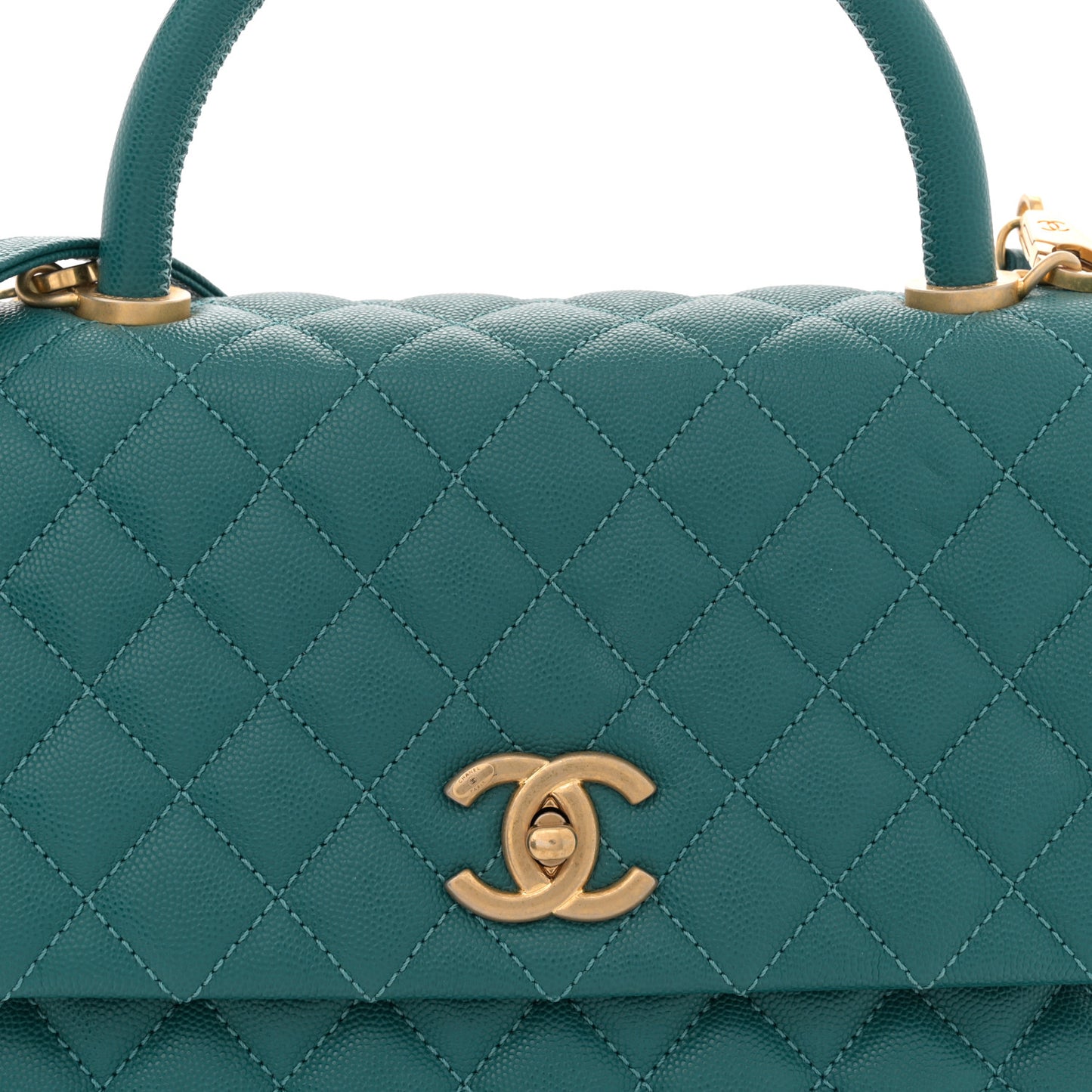 Caviar Quilted Small Coco Handle Flap Dark Turquoise