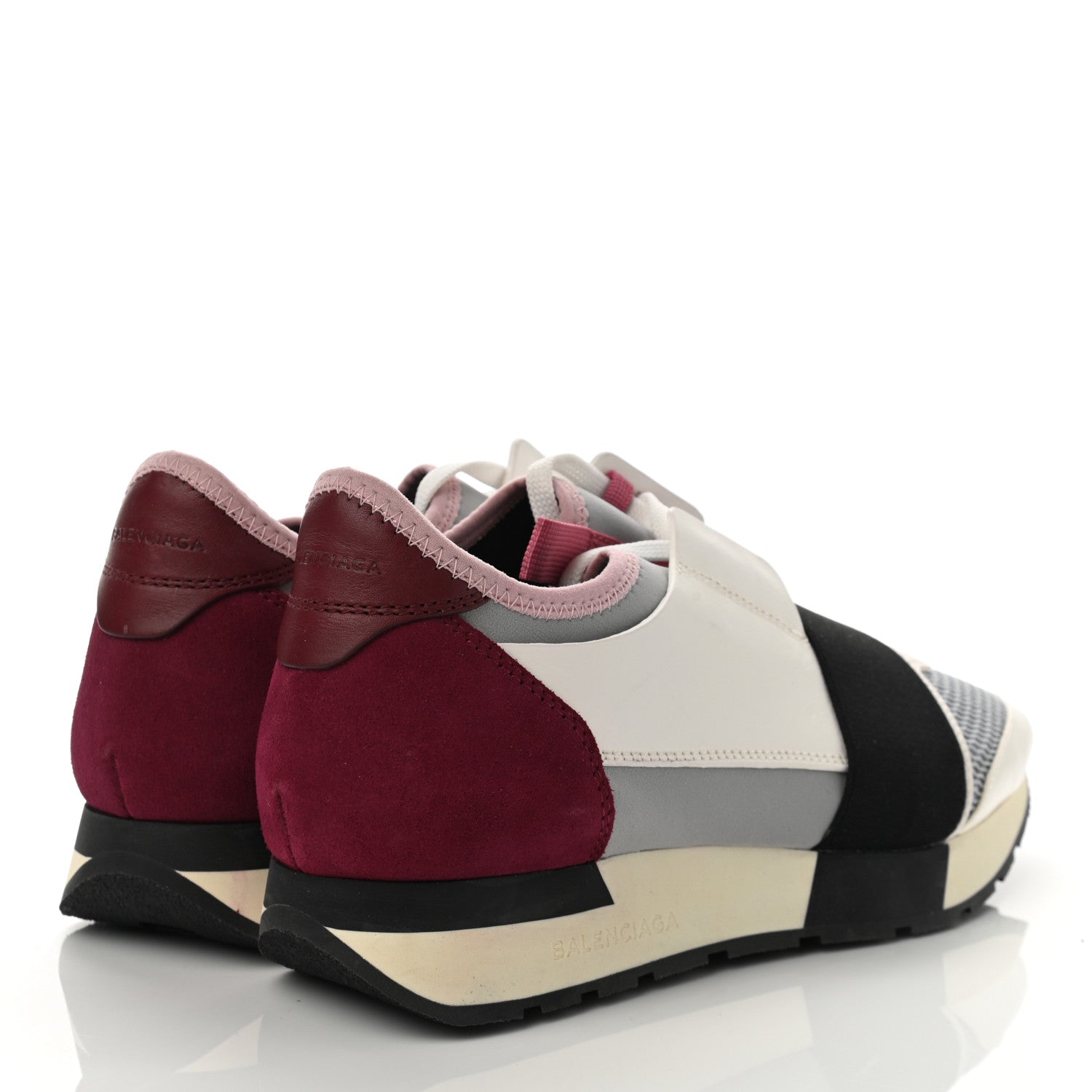 Balenciaga Calfskin Neoprene Mesh Suede Race Runner Sneakers 38 White Burgundy 4 of 10