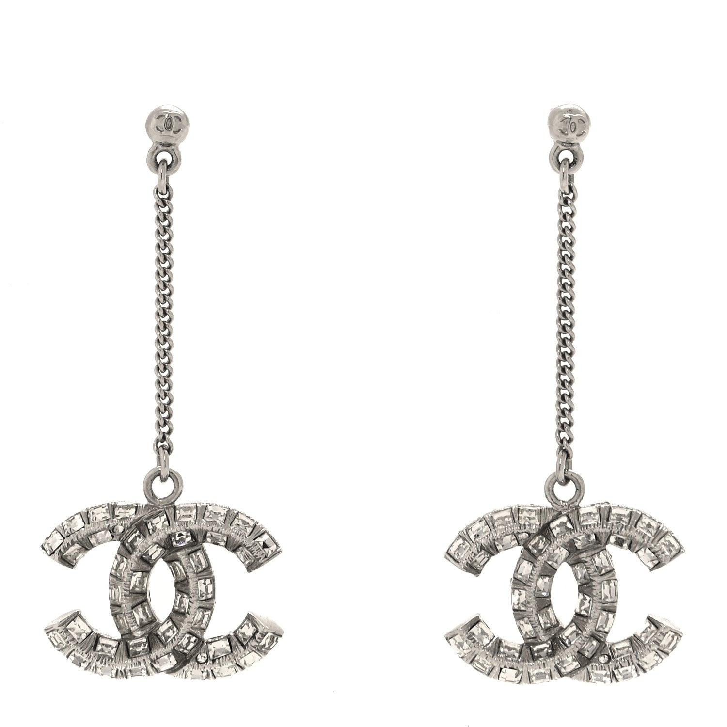 Chanel Baguette Crystal CC Drop Earrings Silver 1 of 4