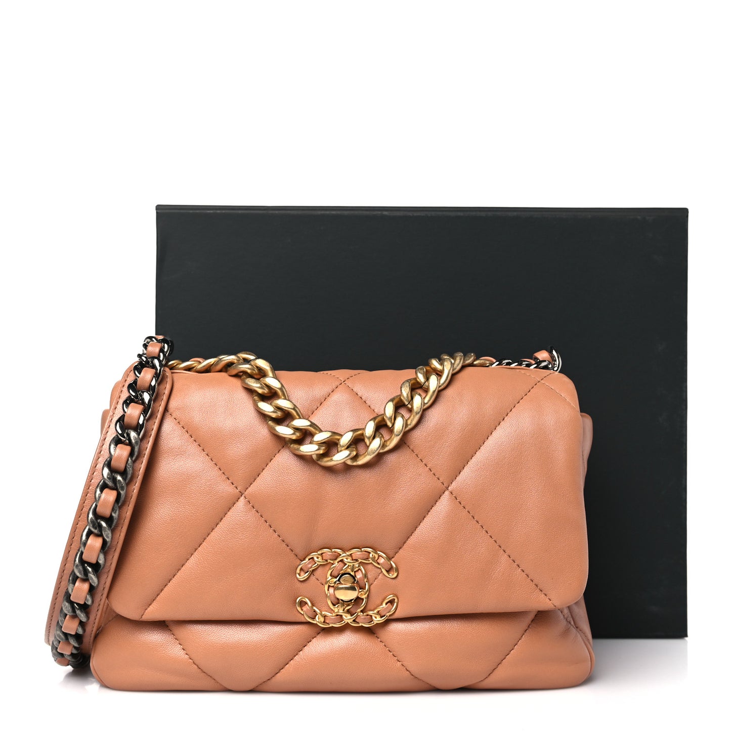 Lambskin Quilted Medium Chanel 19 Flap Brown