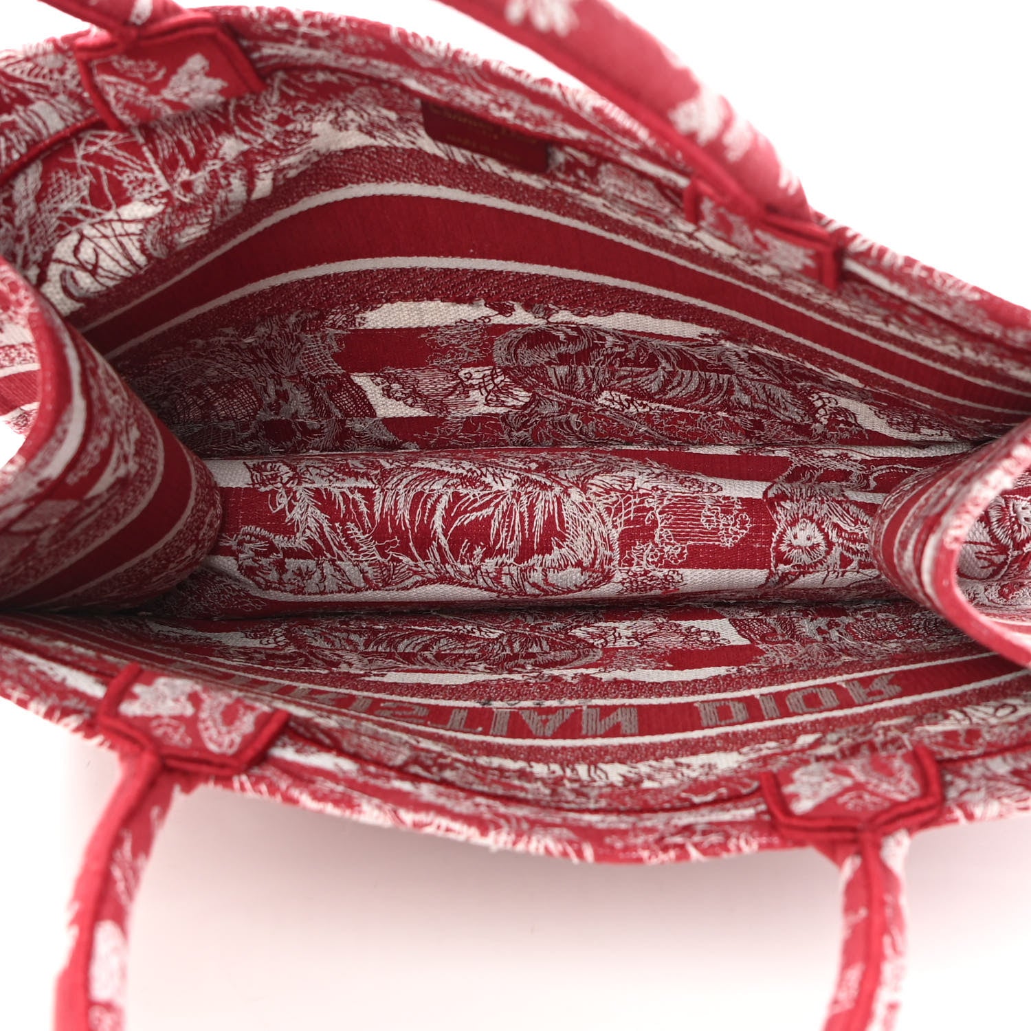 Christian Dior Canvas Embroidered Medium Dioriviera Toile De Jouy Book Tote Red White 5 of 14