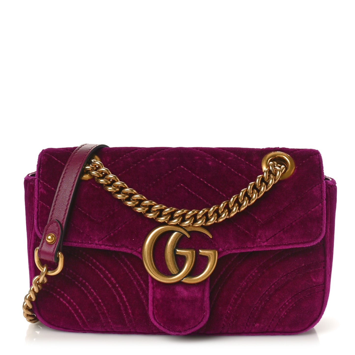 Velvet Matelasse Mini GG Marmont Shoulder Bag Fuchsia Violet Cyclamen