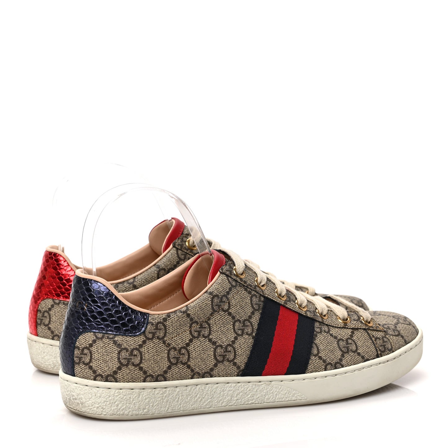 GG Supreme Monogram Ayers Web Womens Ace Sneakers 38 Beige