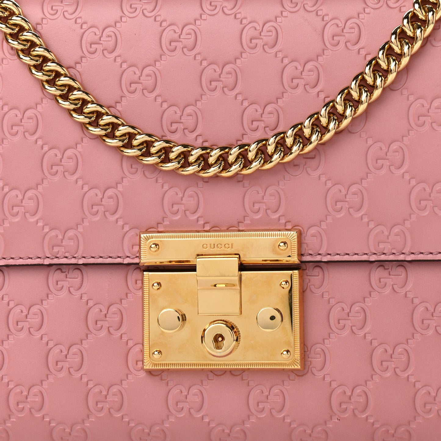 Guccissima Signature Medium Padlock Shoulder Bag Rose Baby Candy