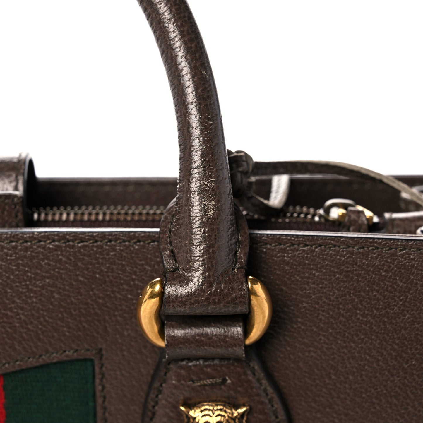 Grained Calfskin Web Large Animalier Top Handle Tote Brown